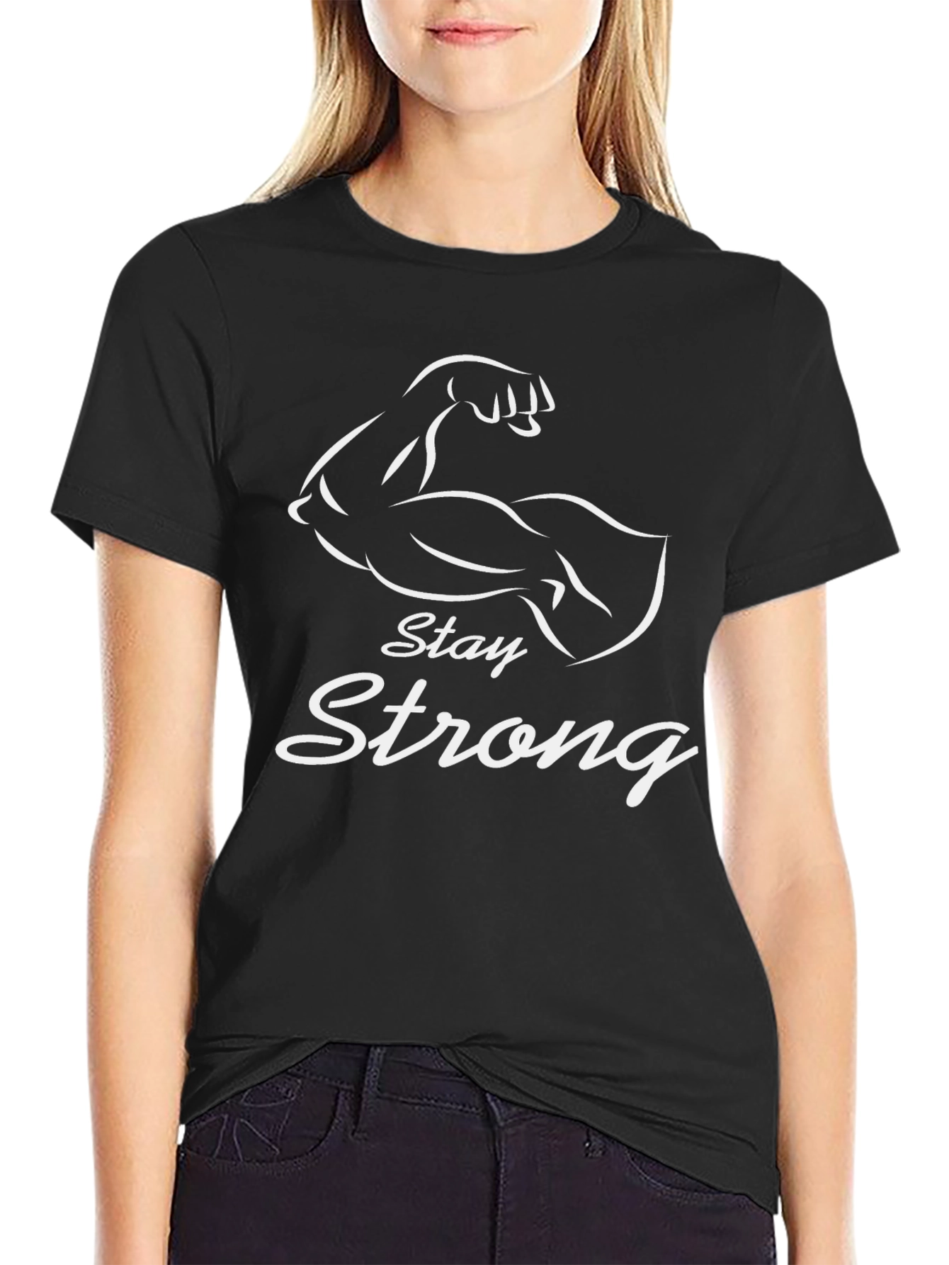 Black Stay Strong Graphic Tee - Black Cotton T-Shirt view 2
