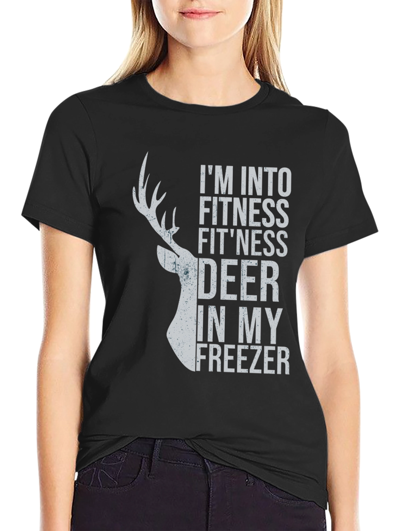 Black I'm Into Fitness Fit'ness Deer In My Freezer Graphic Tee view 2