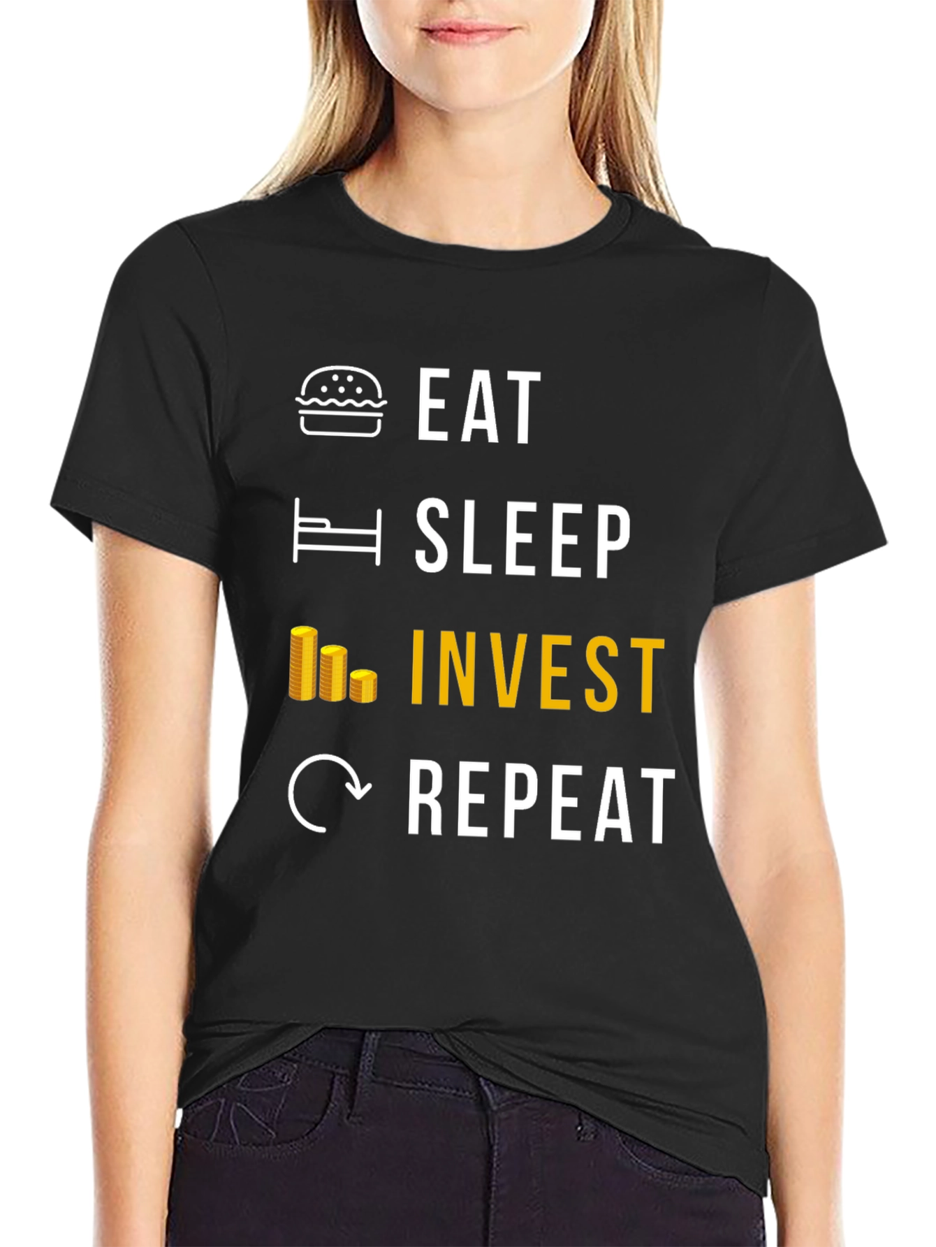 Black Eat Sleep Invest Repeat Graphic Tee view 2