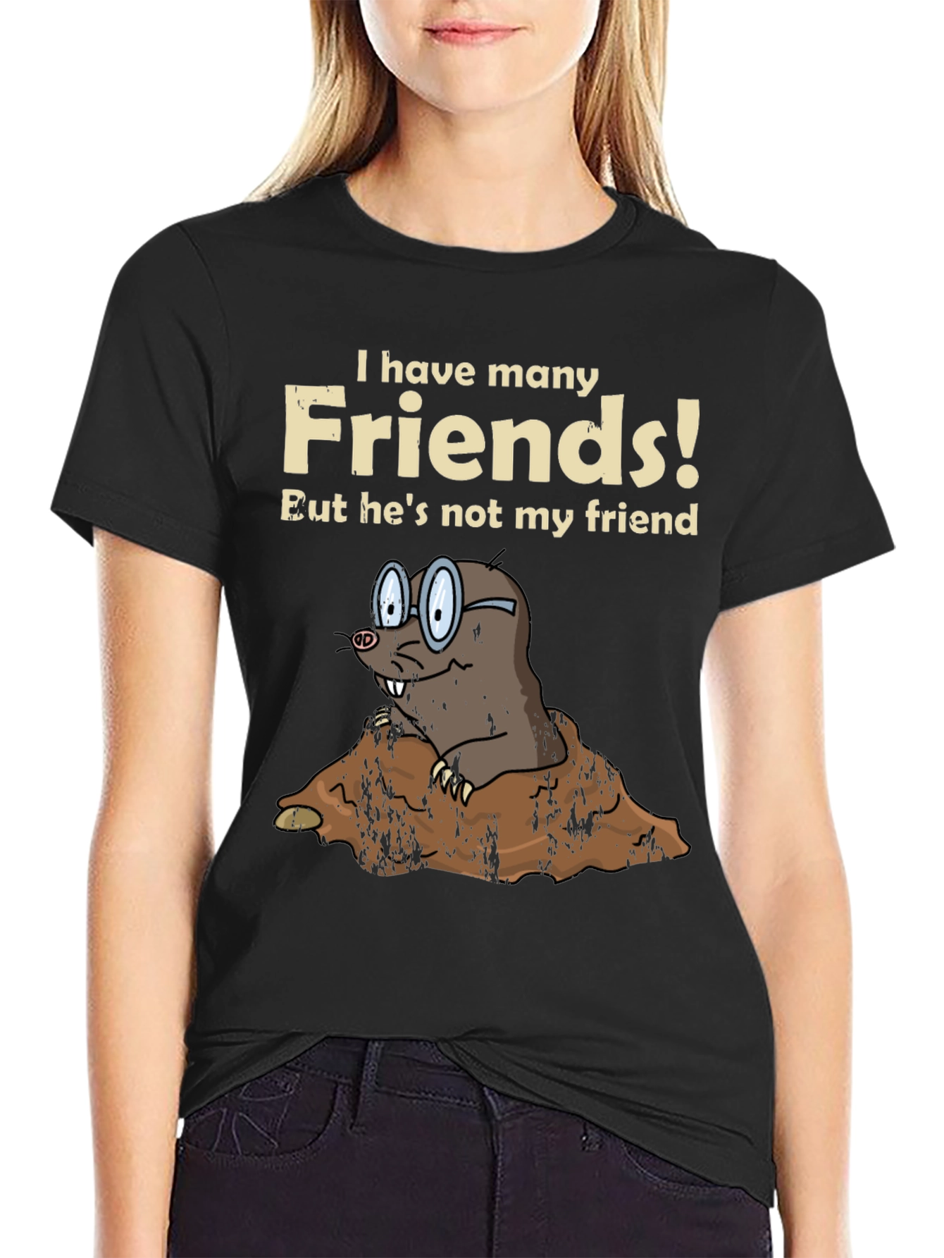 Black Funny Mole Graphic T-Shirt - "I Have Many Friends!" view 2