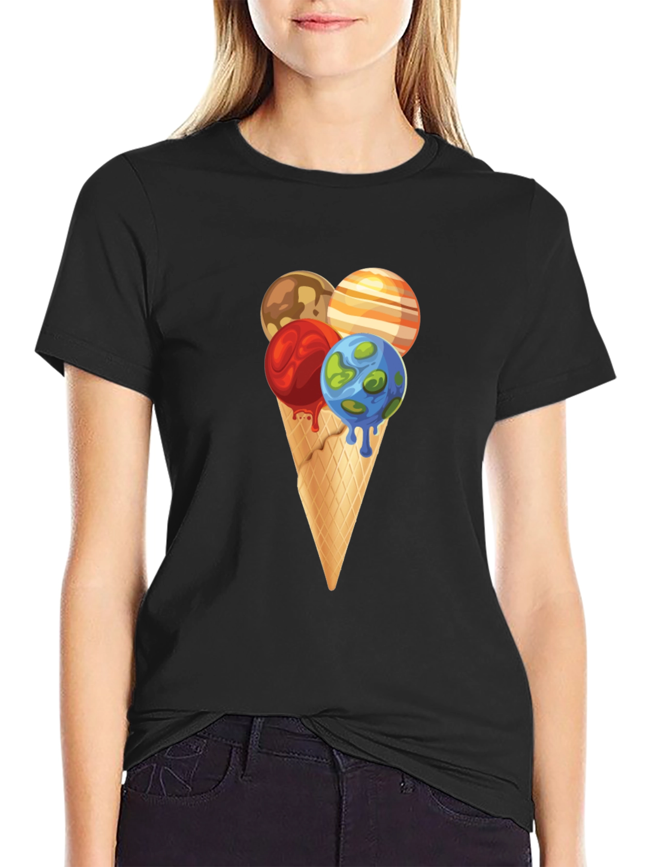 Black Planetary Ice Cream Cone Graphic Tee view 2