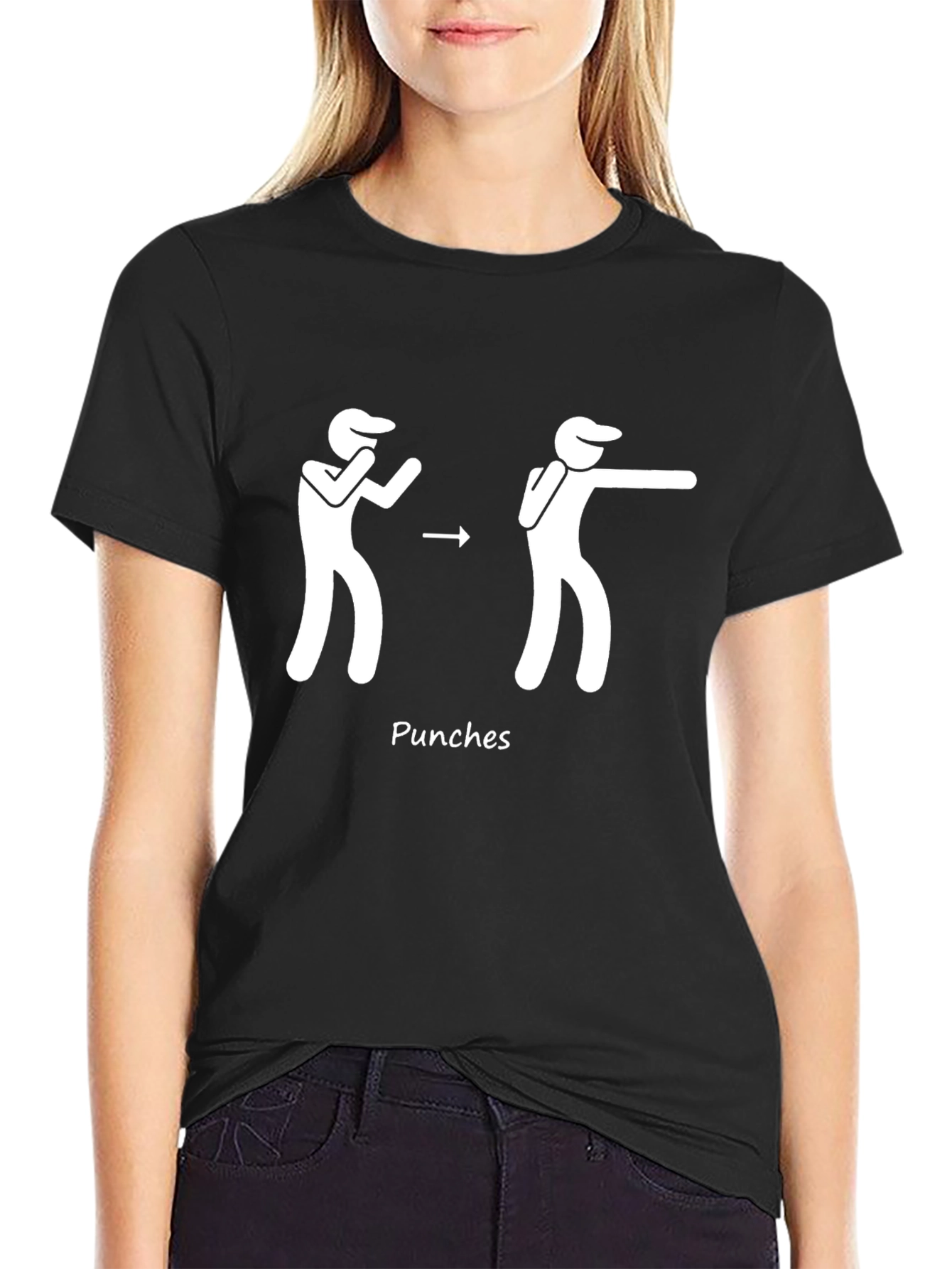 Black Punching Stick Figure Black Cotton T-Shirt view 2