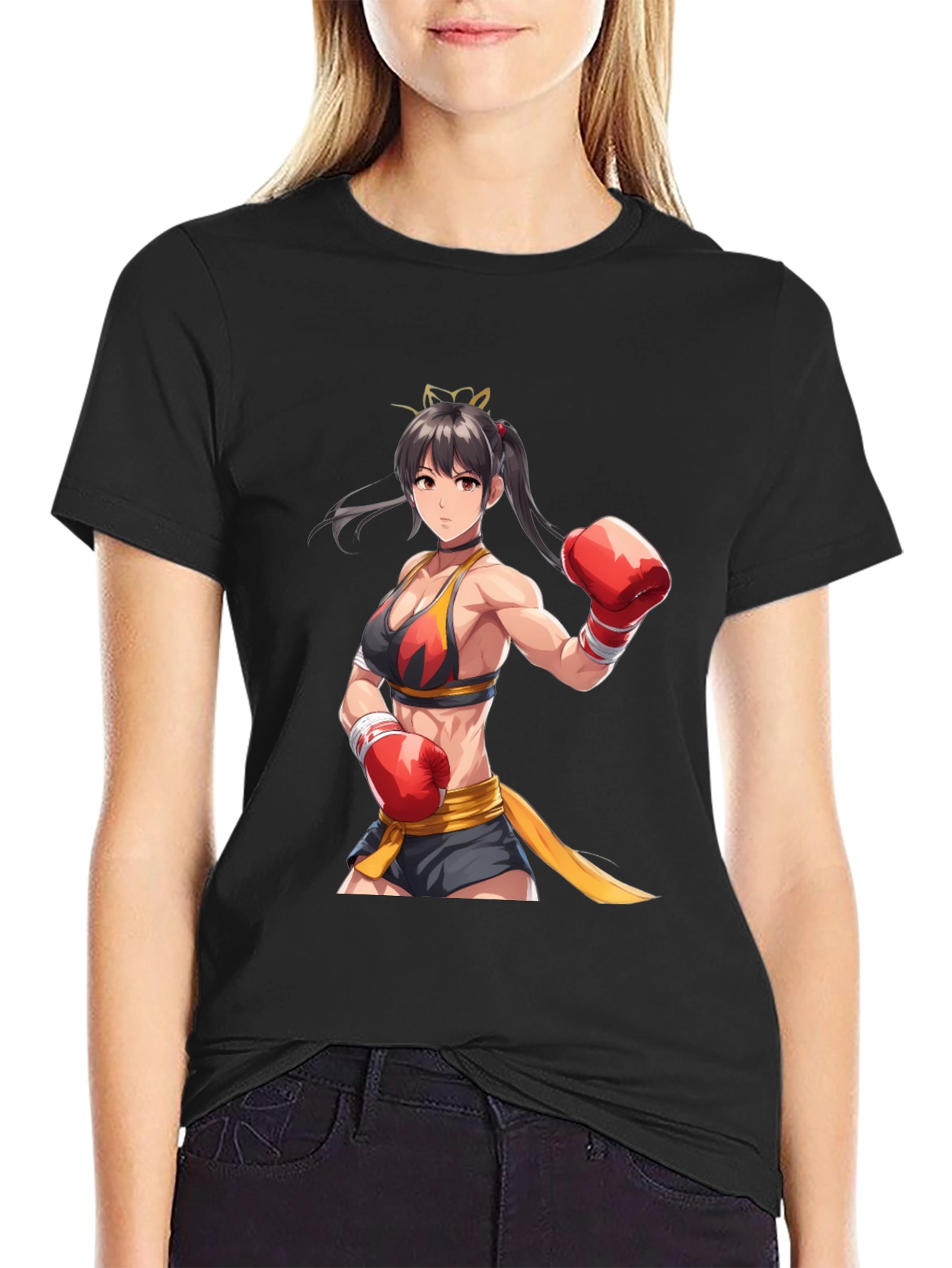 Black Anime Boxer Graphic Tee - Black Short Sleeve Shirt view 2
