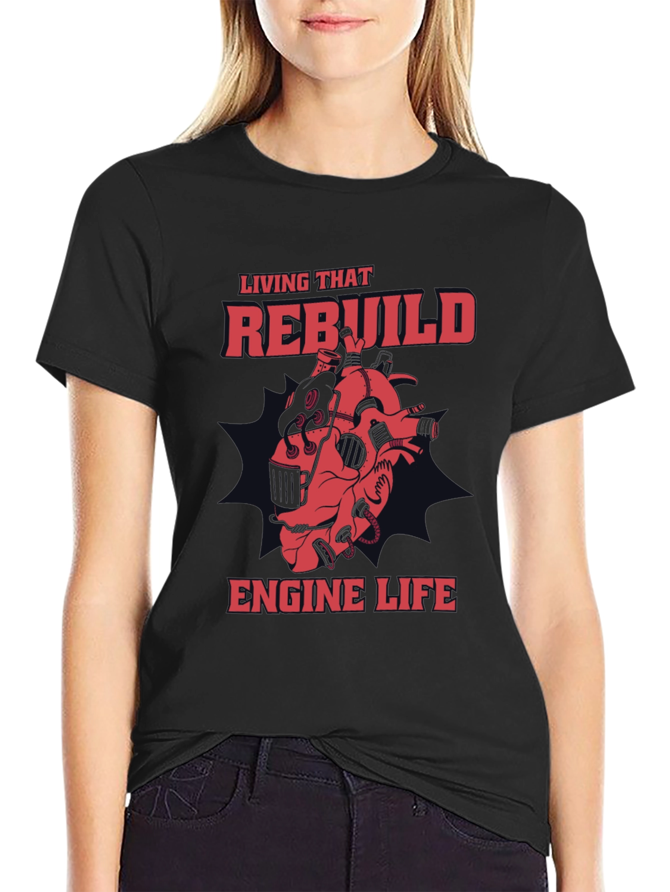 Black Rebuild Engine Life Graphic T-Shirt view 2