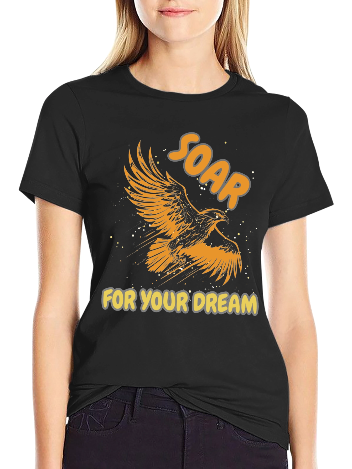 Black Soar for Your Dream Graphic Tee - Inspiring Eagle Design view 2