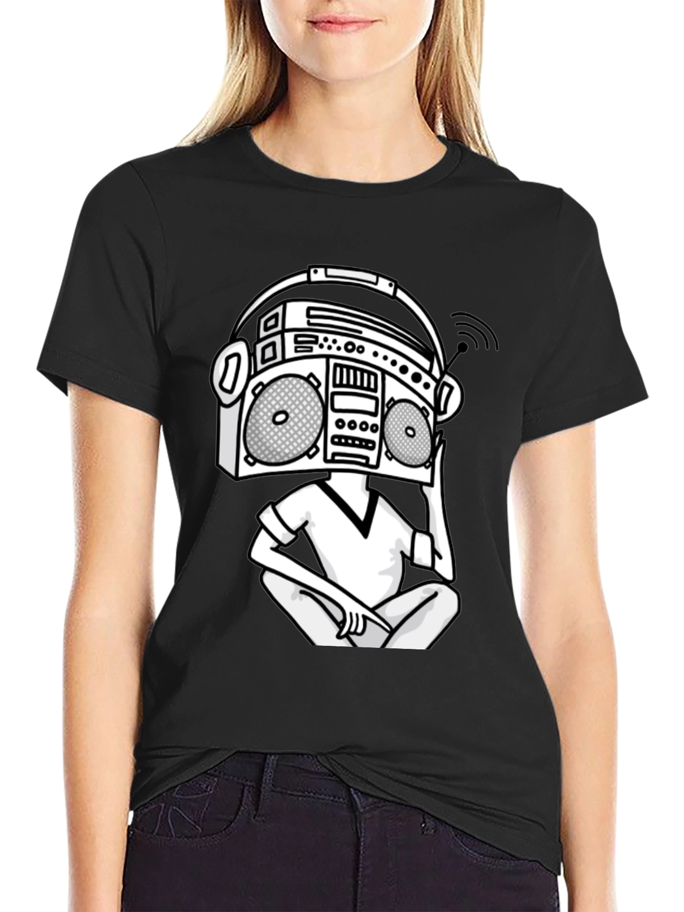 Black Boombox Head Graphic Tee - Cool & Unique Design view 2