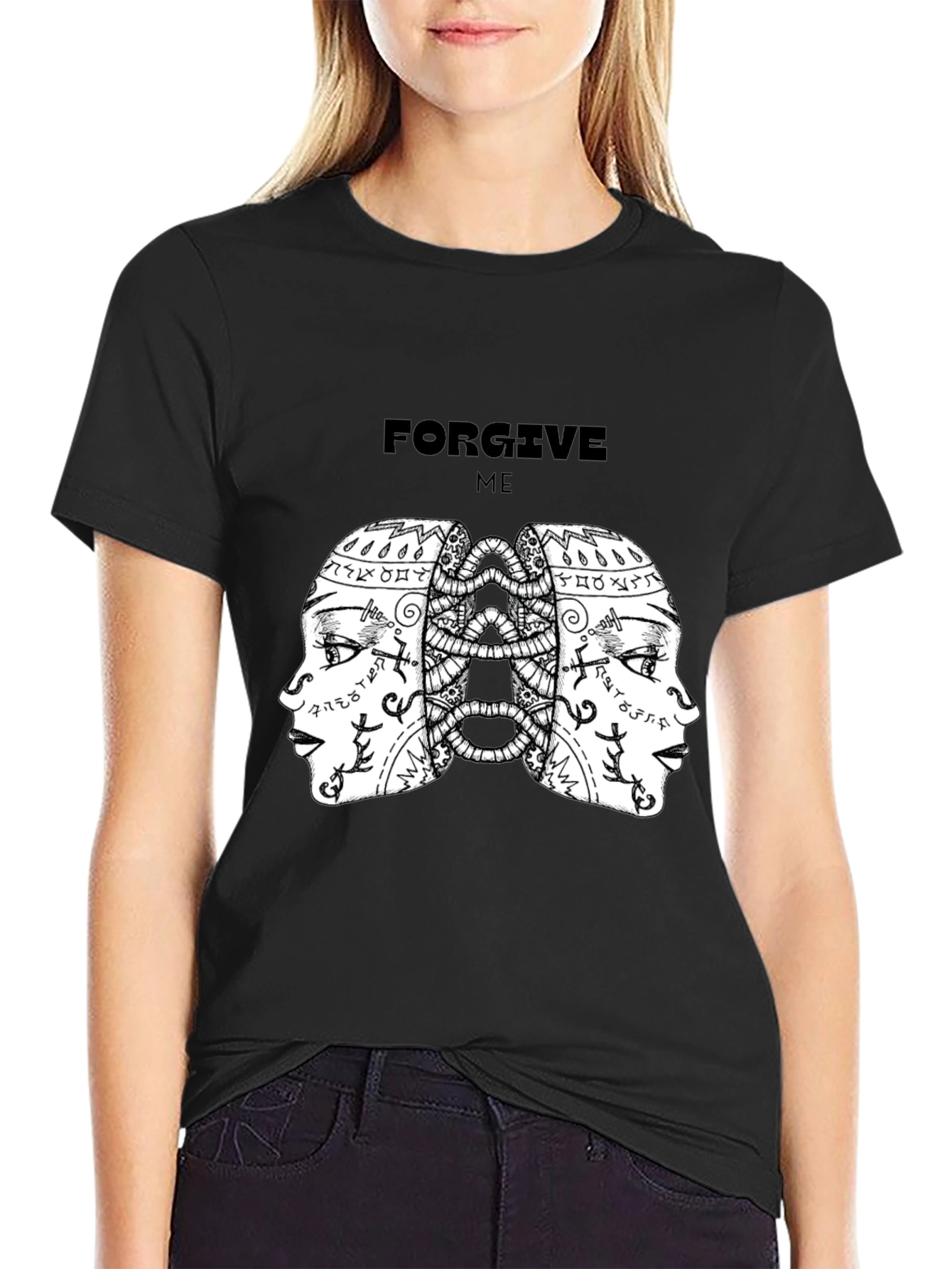 Black Forgive Me Graphic Print Black T-Shirt view 2