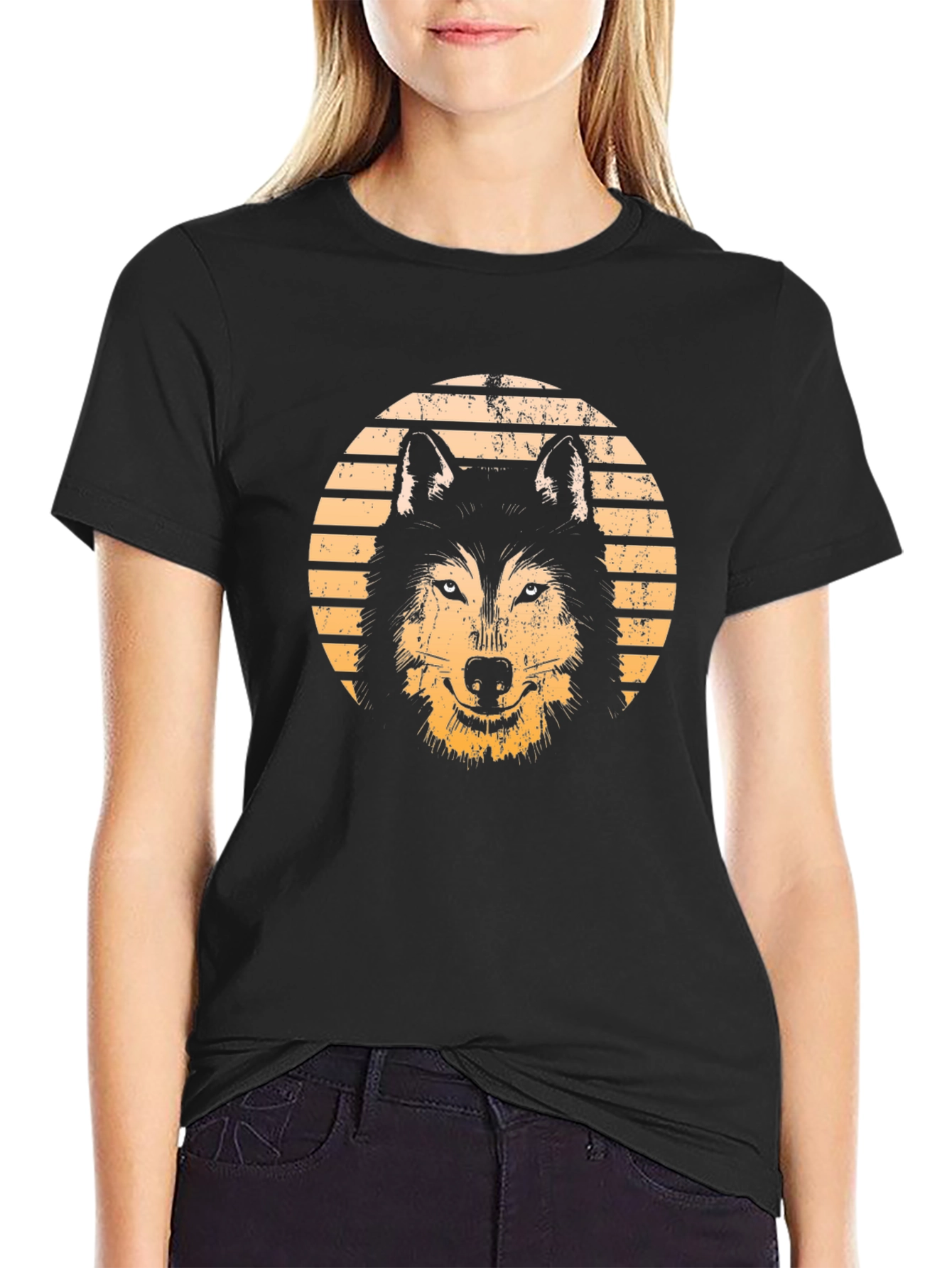 Black Retro Wolf Graphic Tee - Black view 2