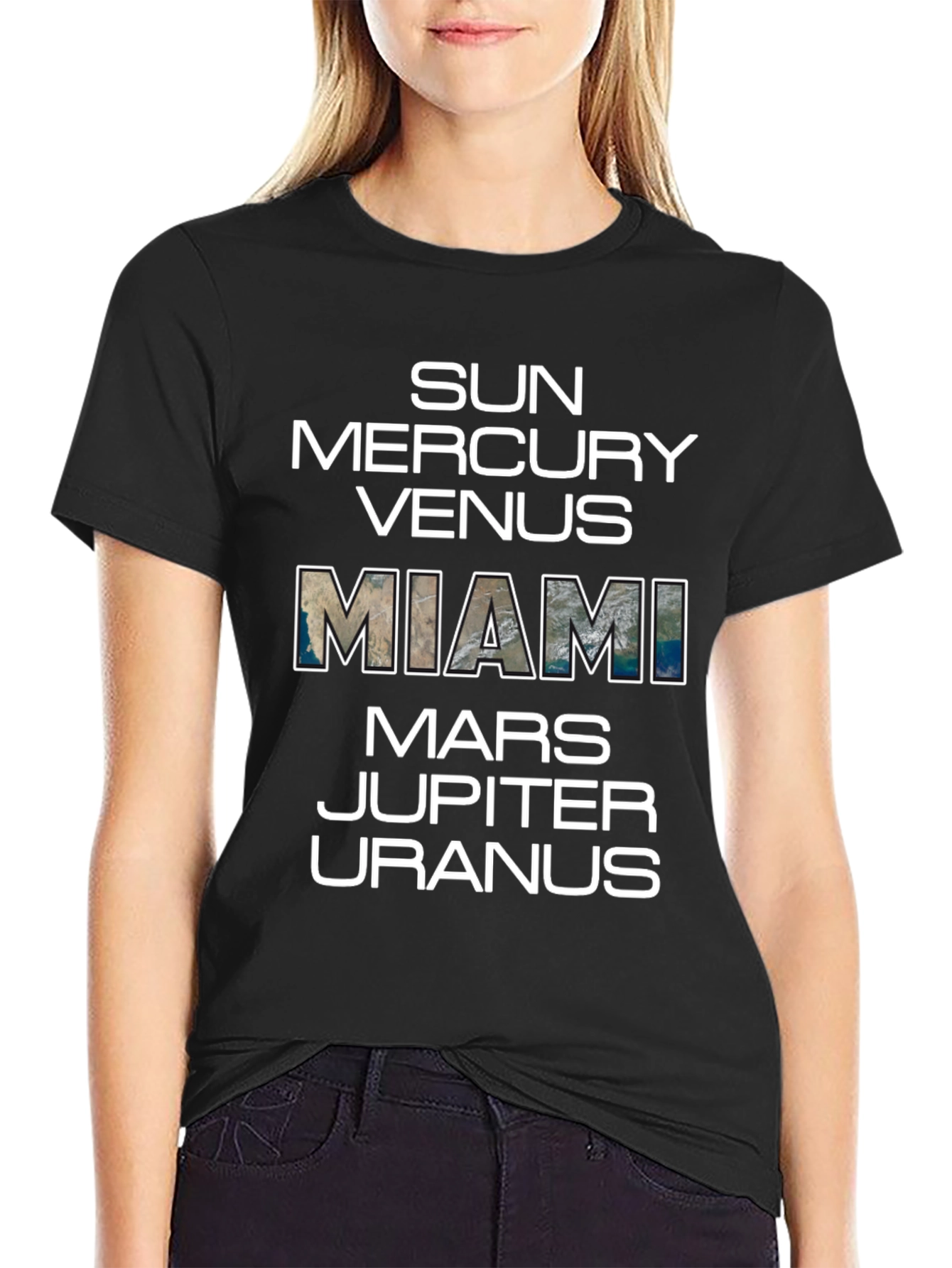 Black Miami Planets Graphic T-Shirt - Black Cotton Tee view 2