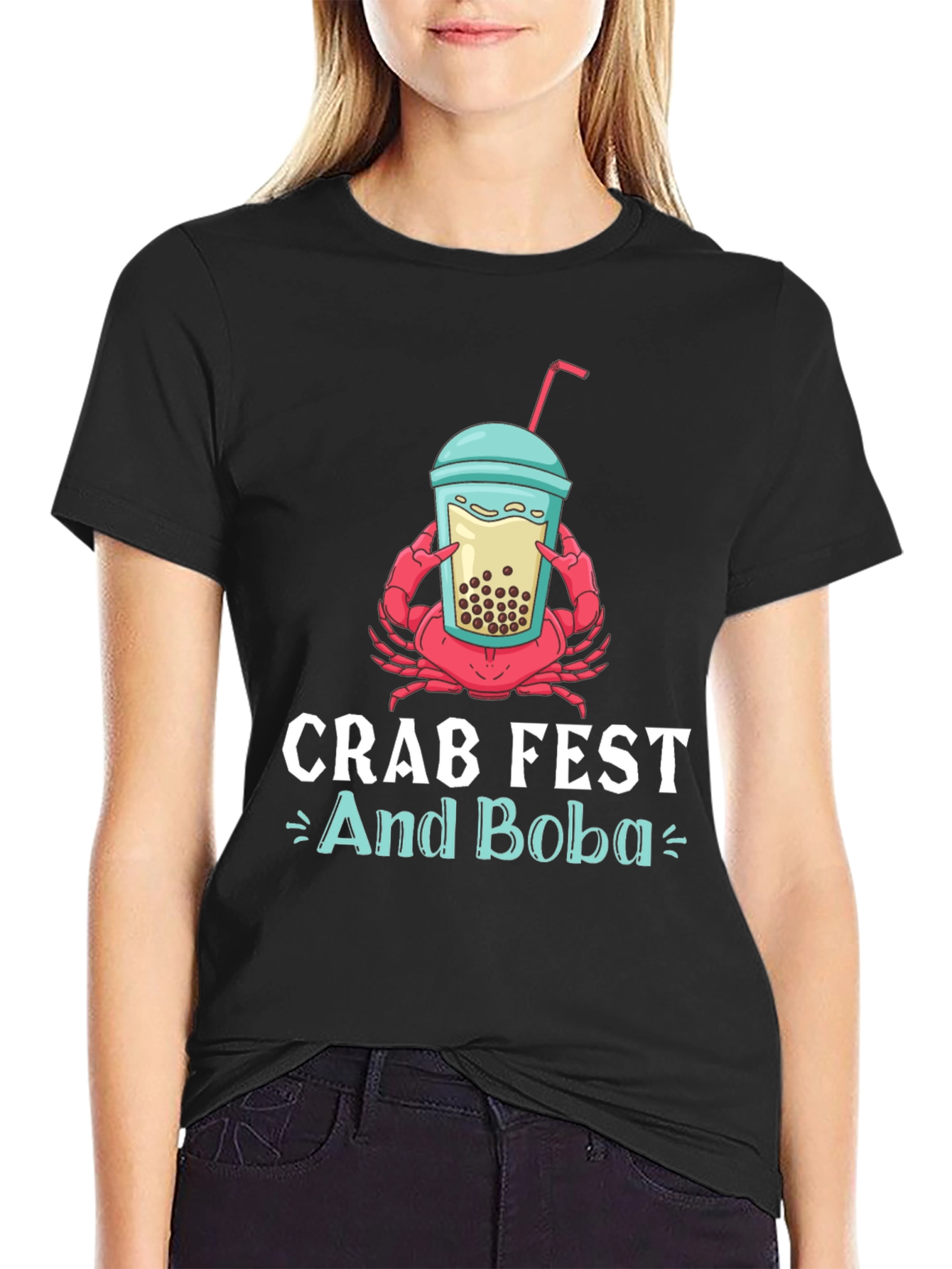 Black Crab Fest and Boba Graphic T-Shirt view 2