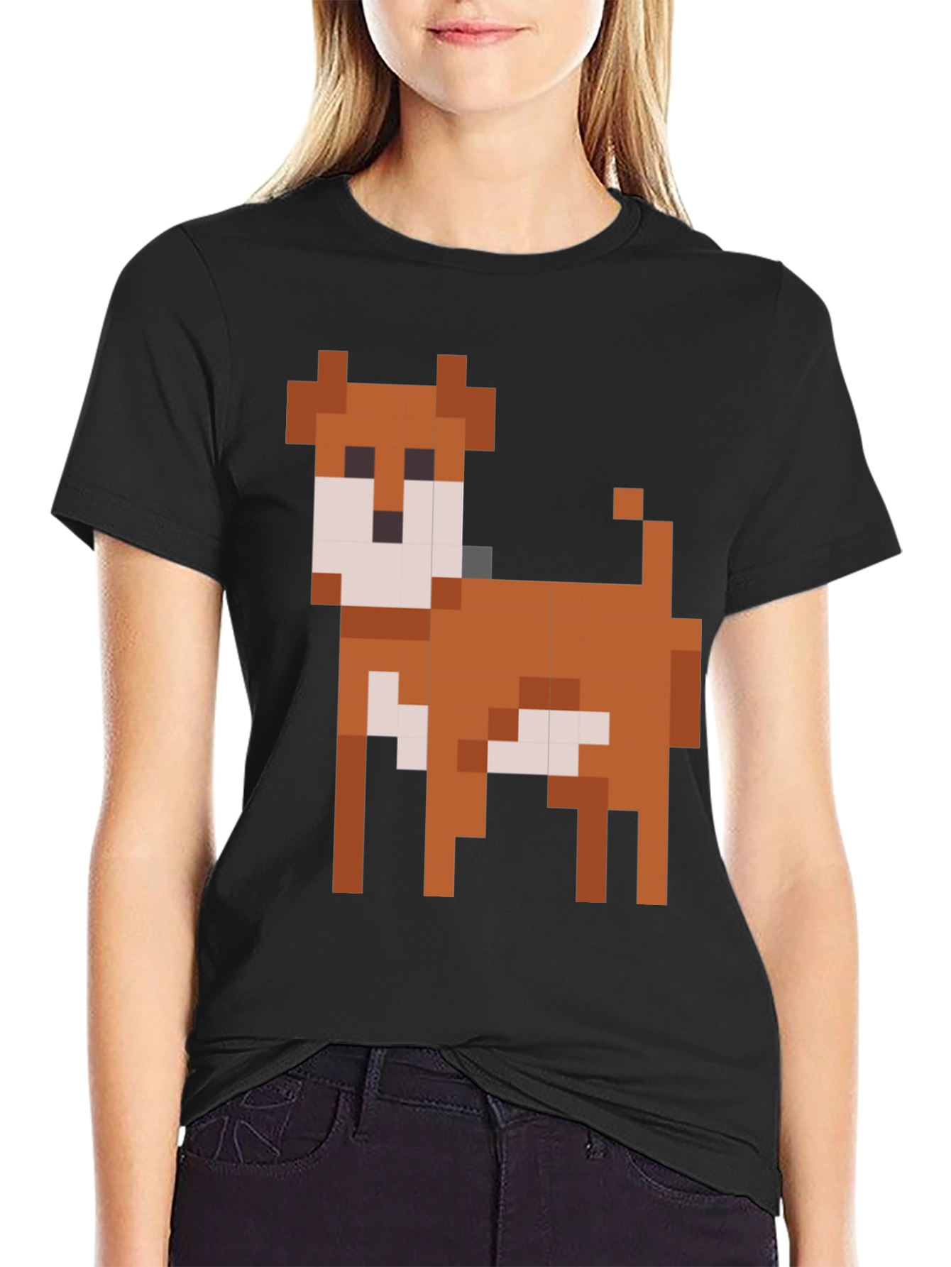 Black Pixel Dog Graphic T-Shirt - Black Cotton Blend view 2