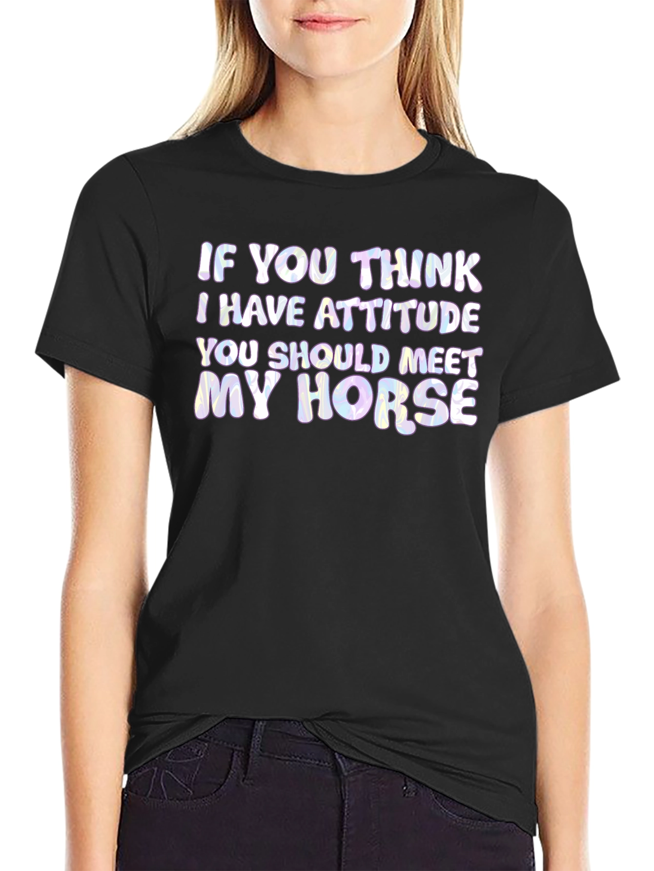 Black Funny Horse Attitude Graphic Tee - Unisex view 2