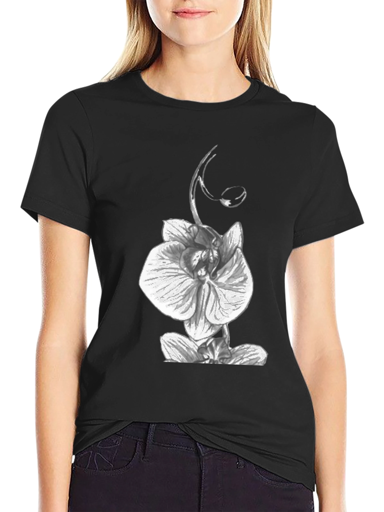 Black Orchid Graphic Tee - Black Cotton T-Shirt view 2