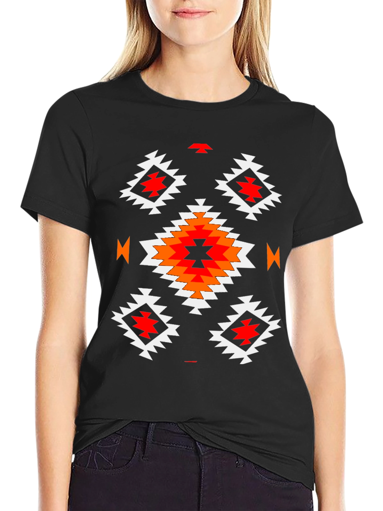 Black Aztec Pattern Black T-Shirt - Mens Casual Tee view 2