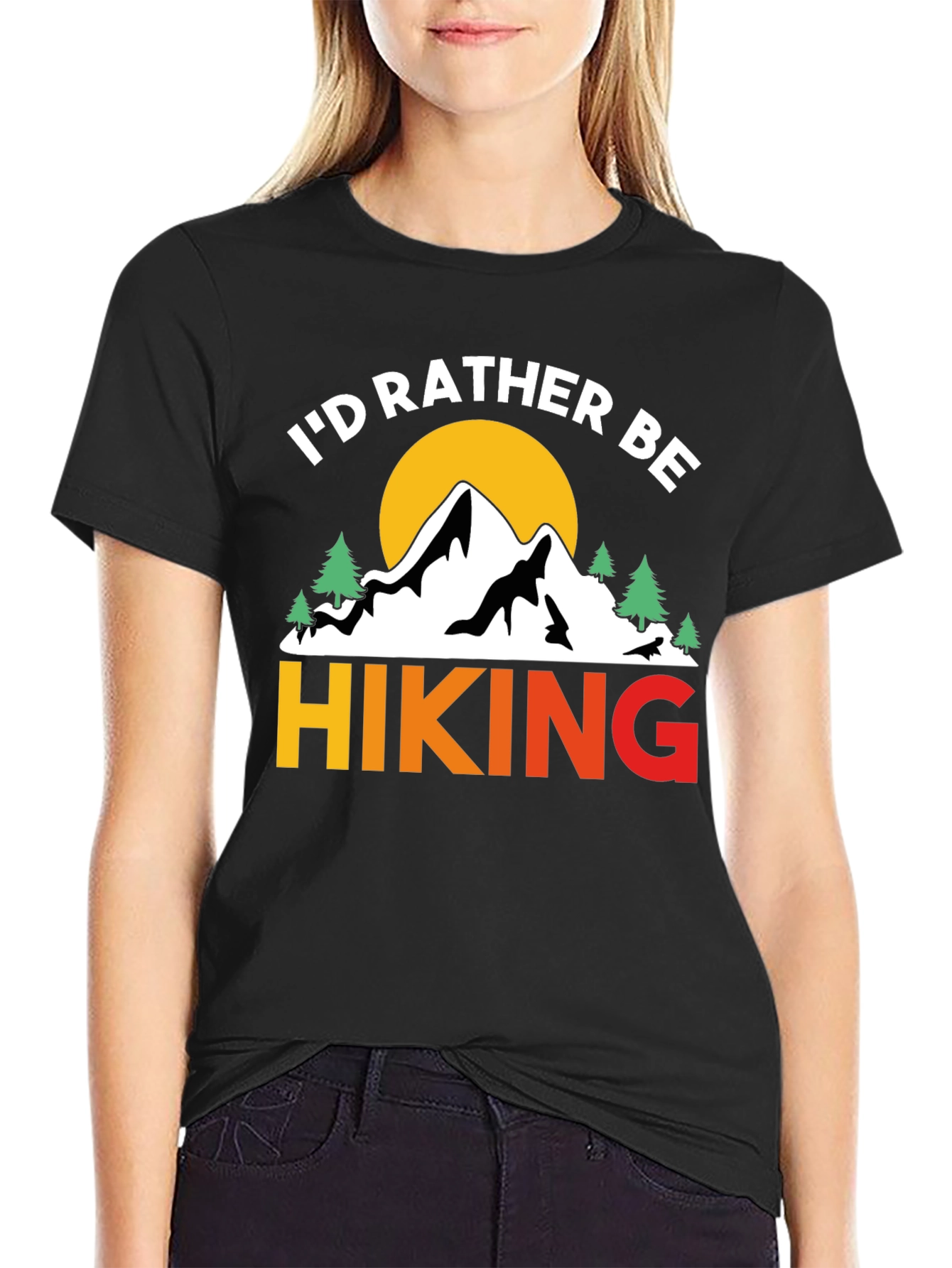 Black I'd Rather Be Hiking T-Shirt Mountain Nature view 2