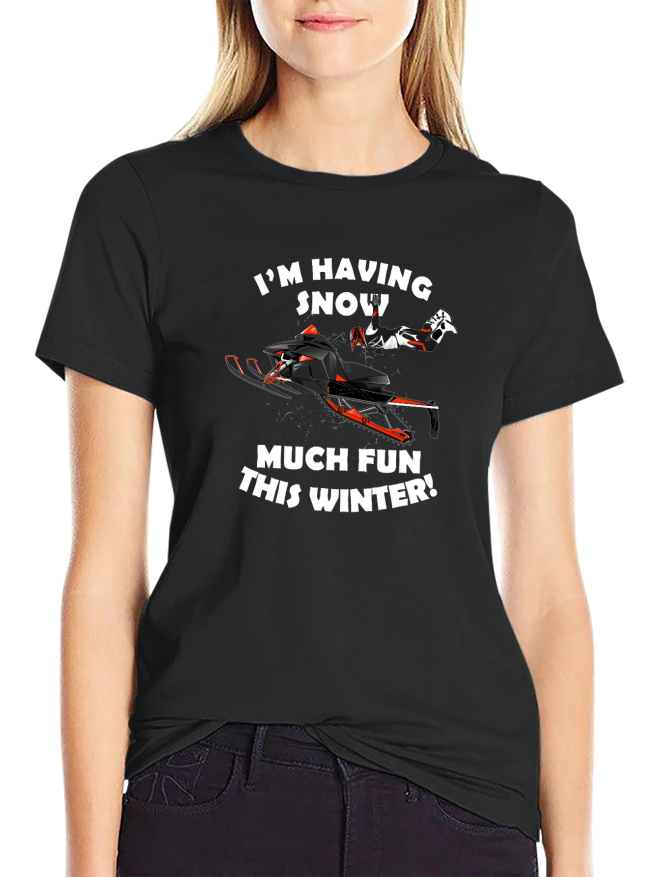 Black Snowmobile Fun Winter T-Shirt view 2