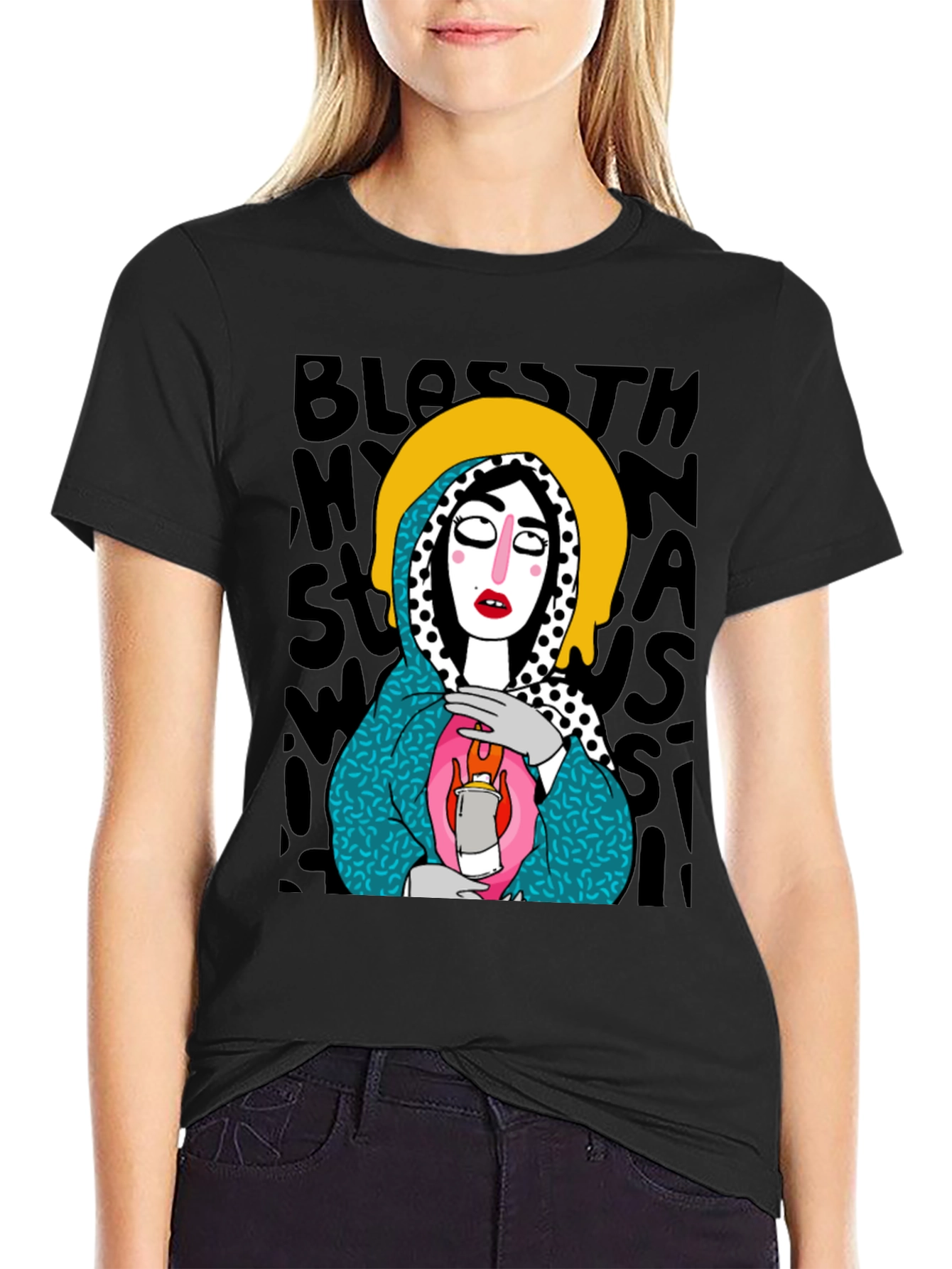 Black Unique Graphic Print Black T-Shirt view 2