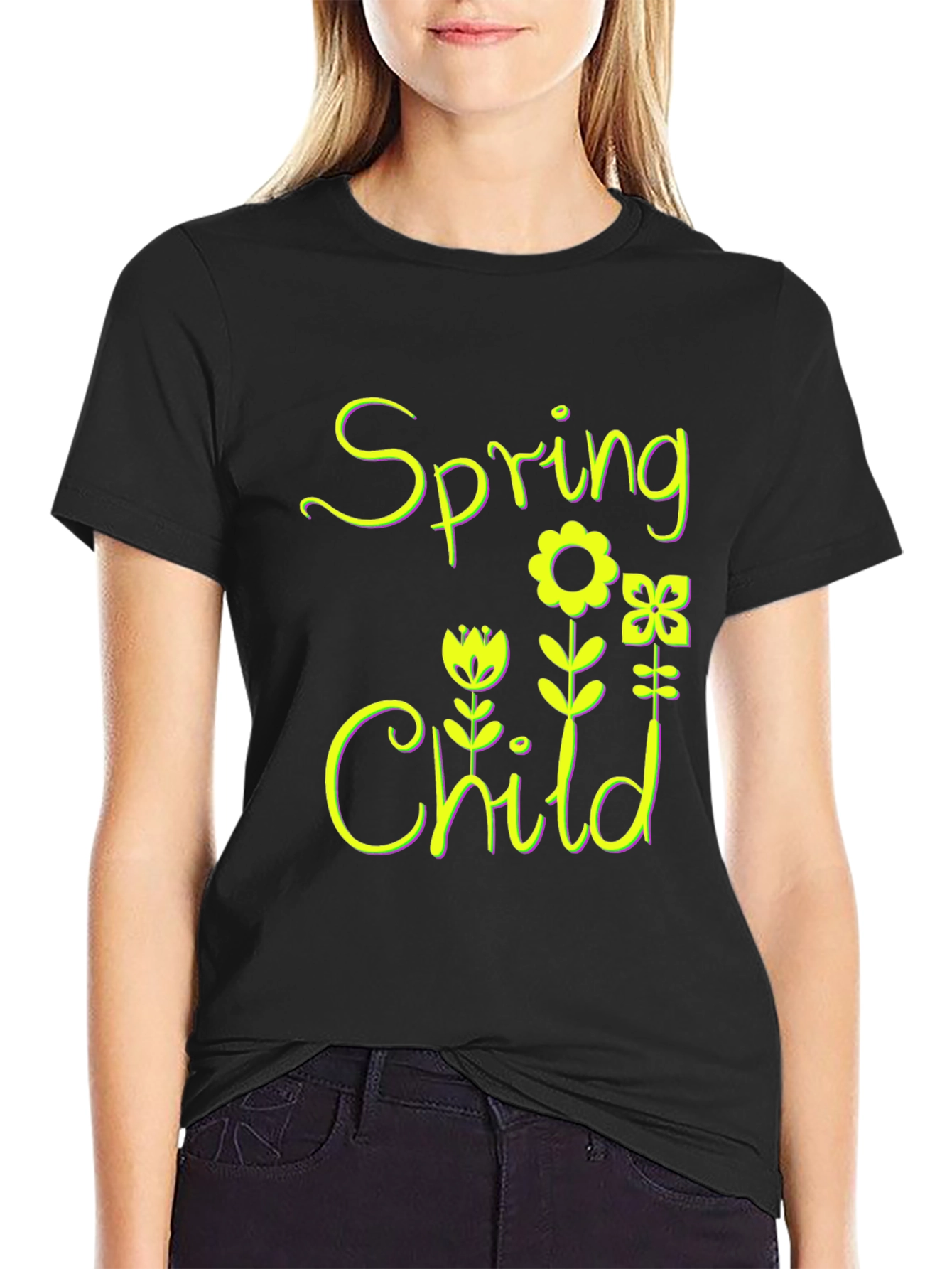 Black Spring Child Floral Black T-Shirt view 2