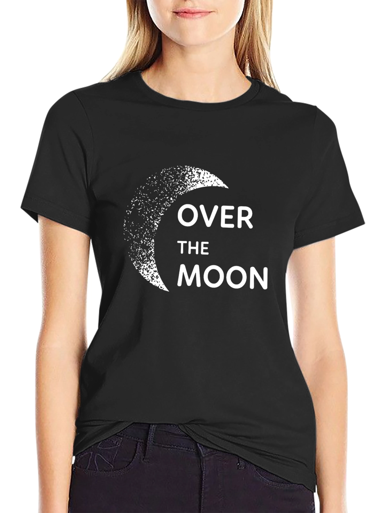 Black Over the Moon Graphic Tee - Soft Cotton Black T-Shirt view 2