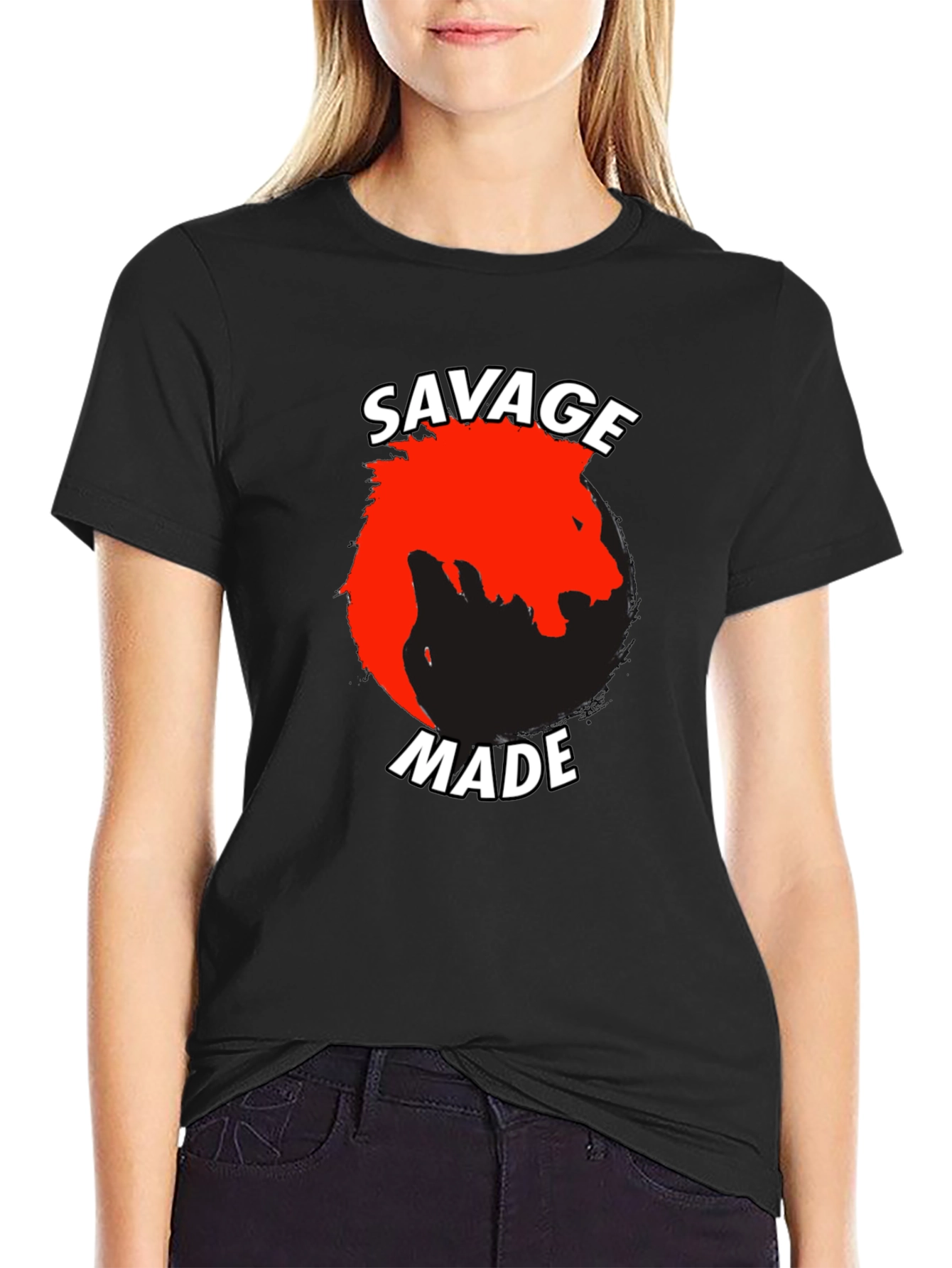 Black Savage Made Graphic Tee - Bold Lion Design view 2