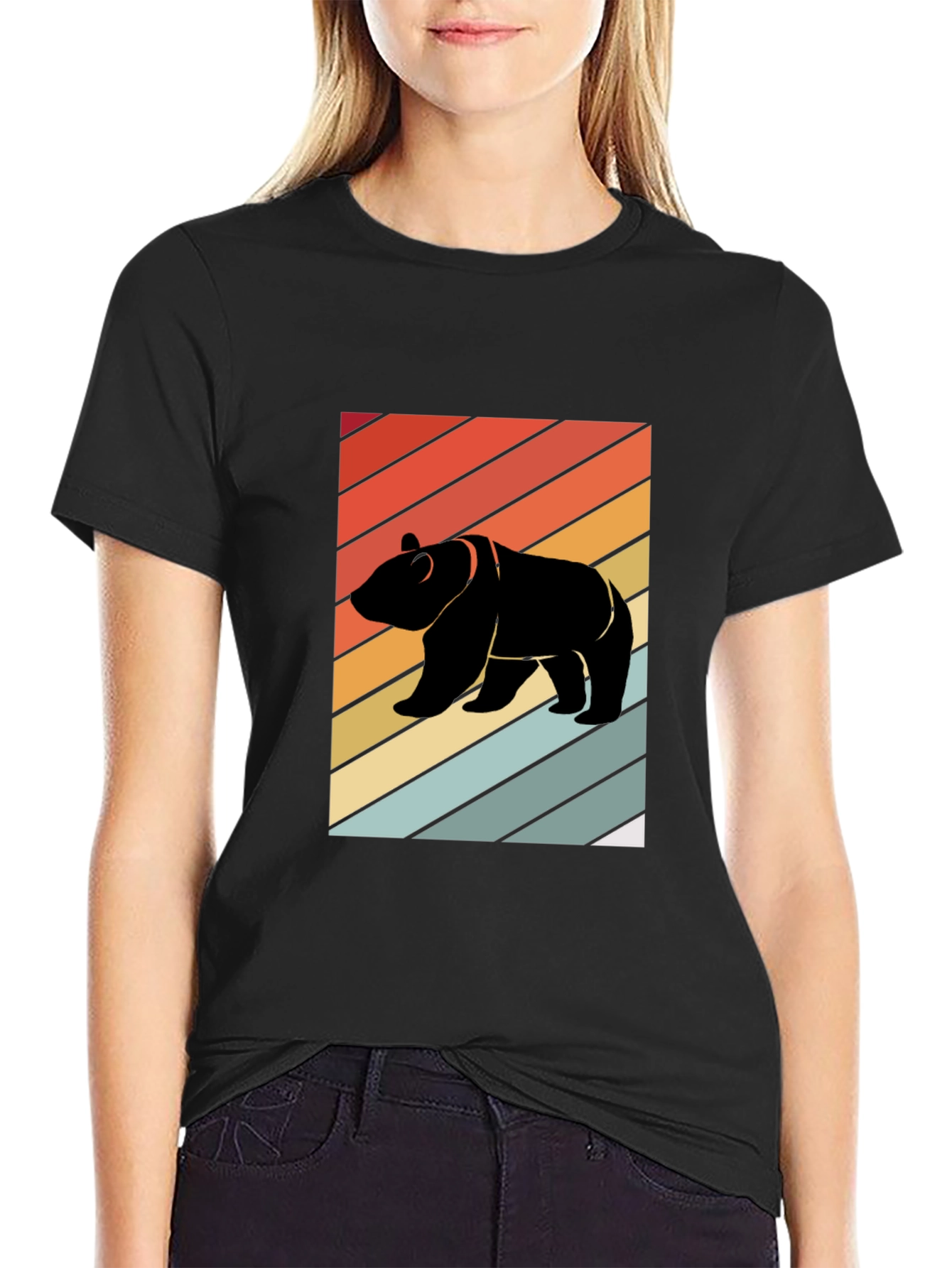 Black Retro Bear Graphic Tee - Black view 2