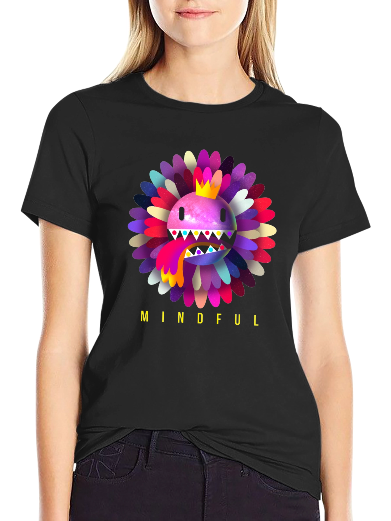 Black Mindful Flower Graphic Tee - Trendy Casual Wear view 2
