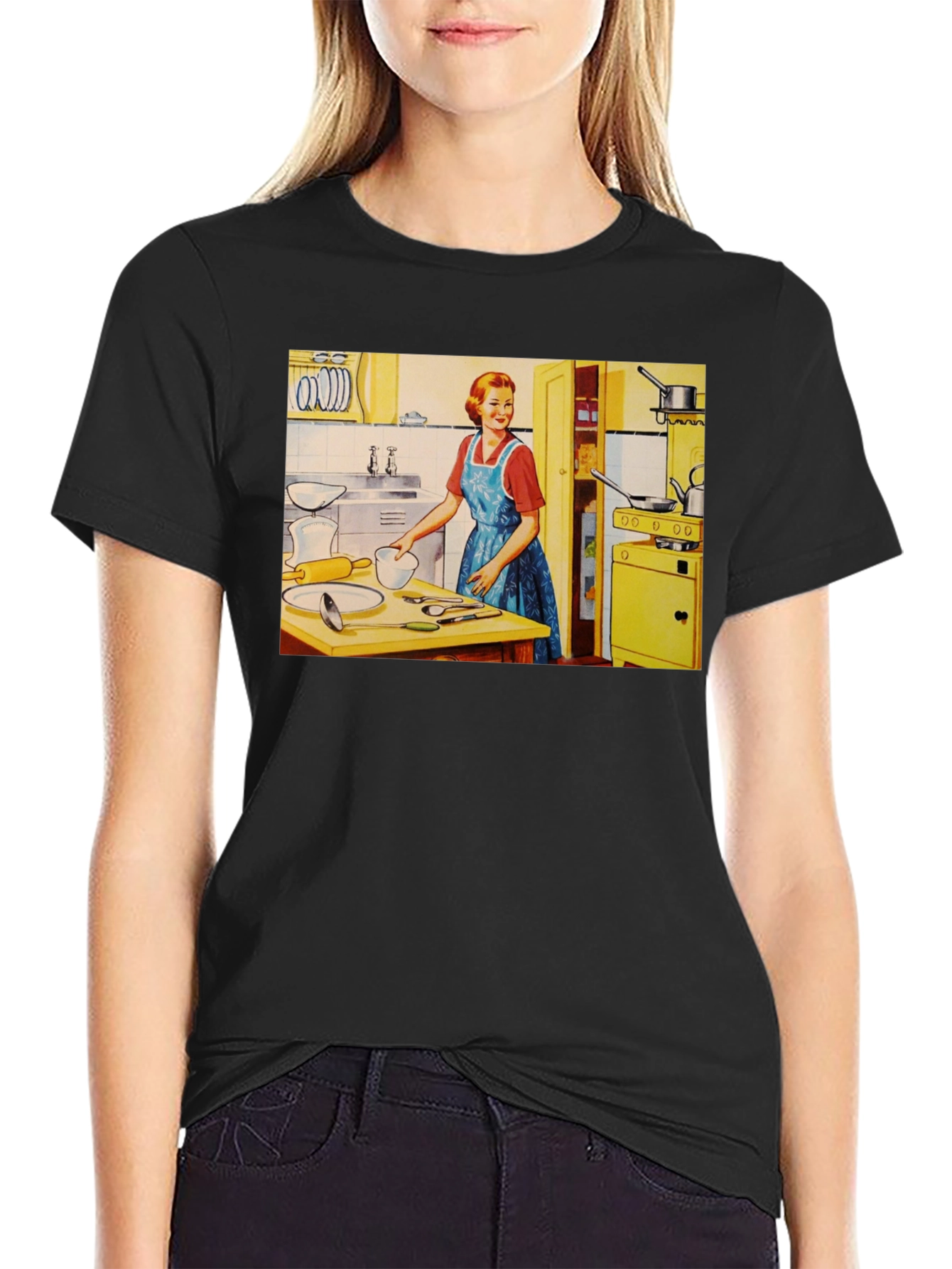 Black Retro Kitchen T-Shirt - Vintage Housewife Tee view 2