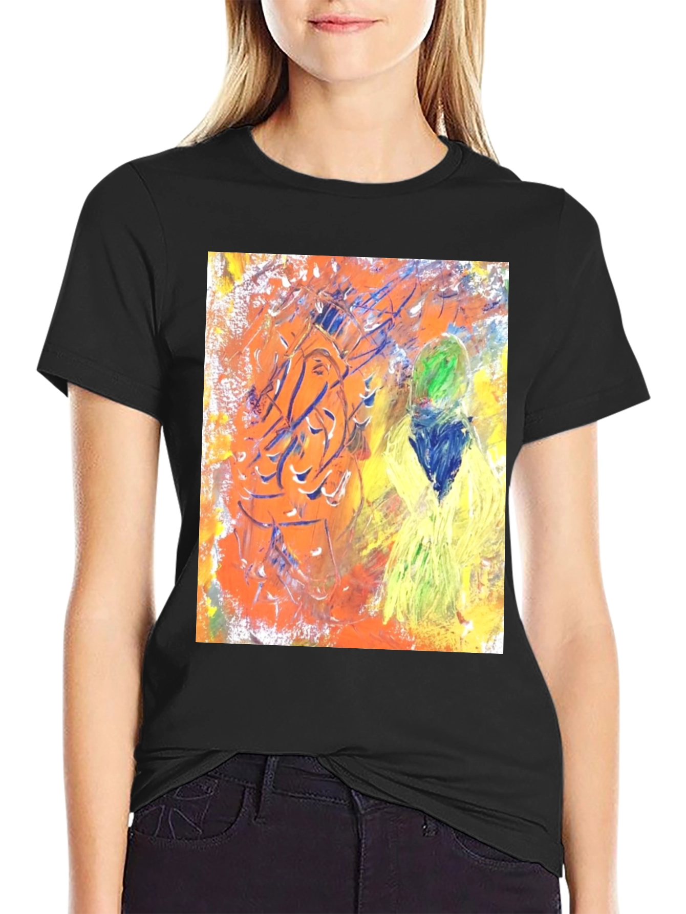 Black Abstract Art Graphic Tee - Unisex Black T-Shirt view 2