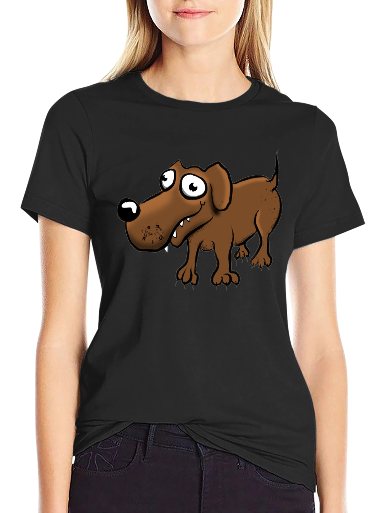 Black Cartoon Dog Graphic T-Shirt - Black view 2
