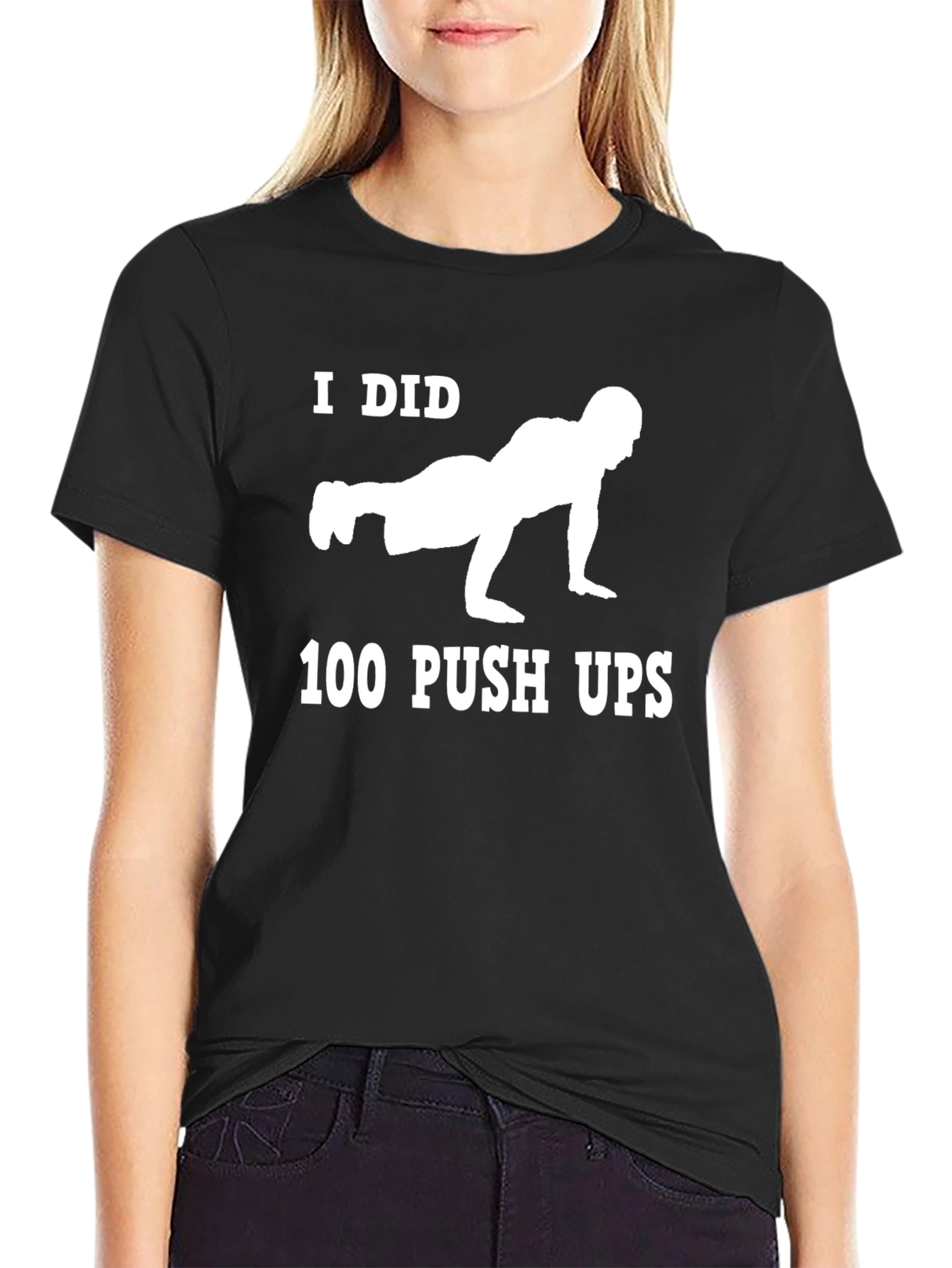 Black I Did 100 Push Ups Black T-Shirt view 2
