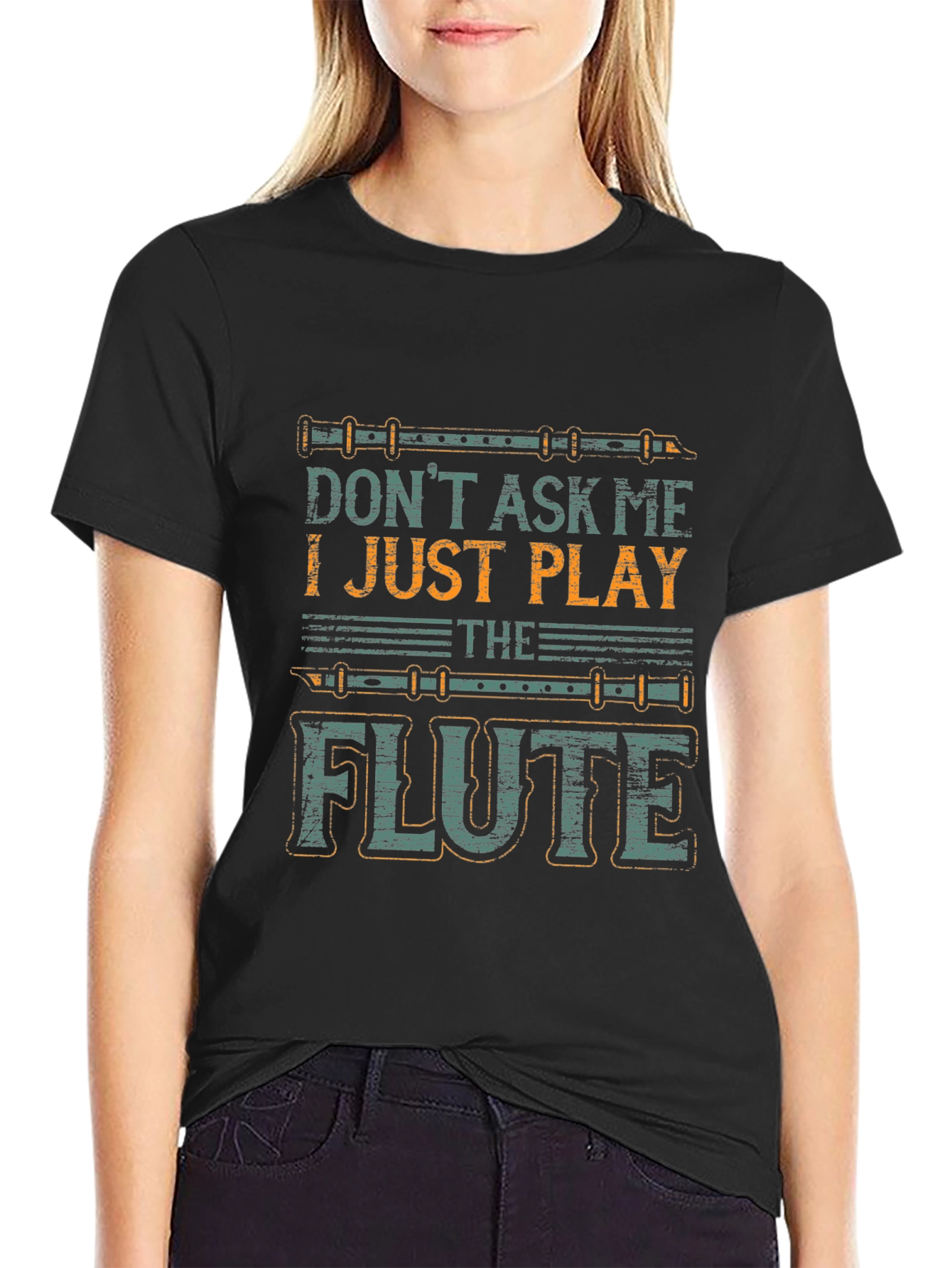 Black Don't Ask Me I Just Play The Flute T-Shirt view 2