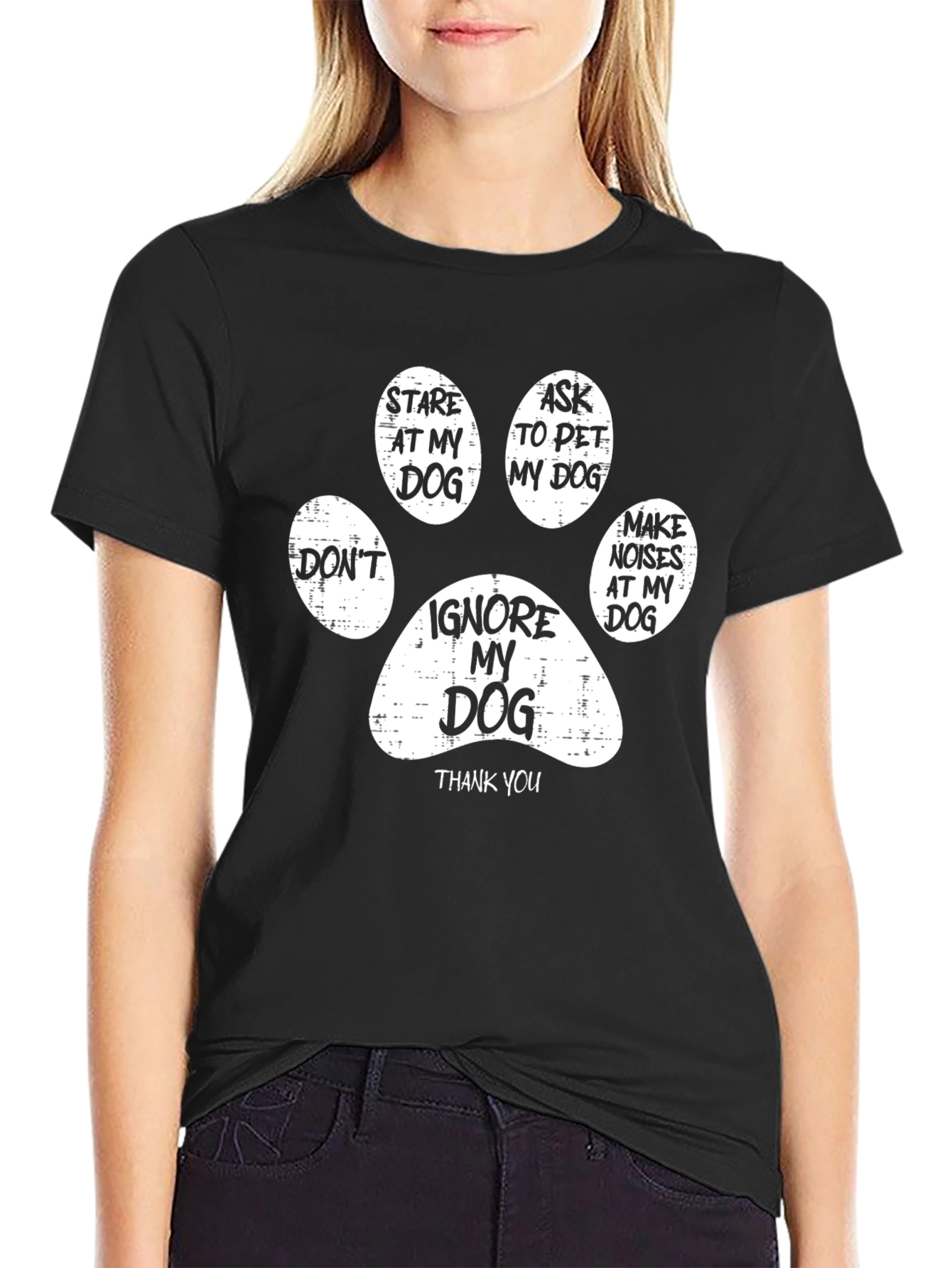 Black Funny Dog Lover T-Shirt - Ignore My Dog Paw Print view 2