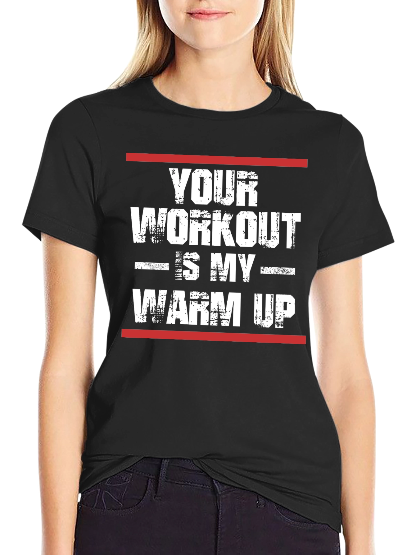 Black Workout Humor T-Shirt - 'Your Workout is My Warm Up' view 2