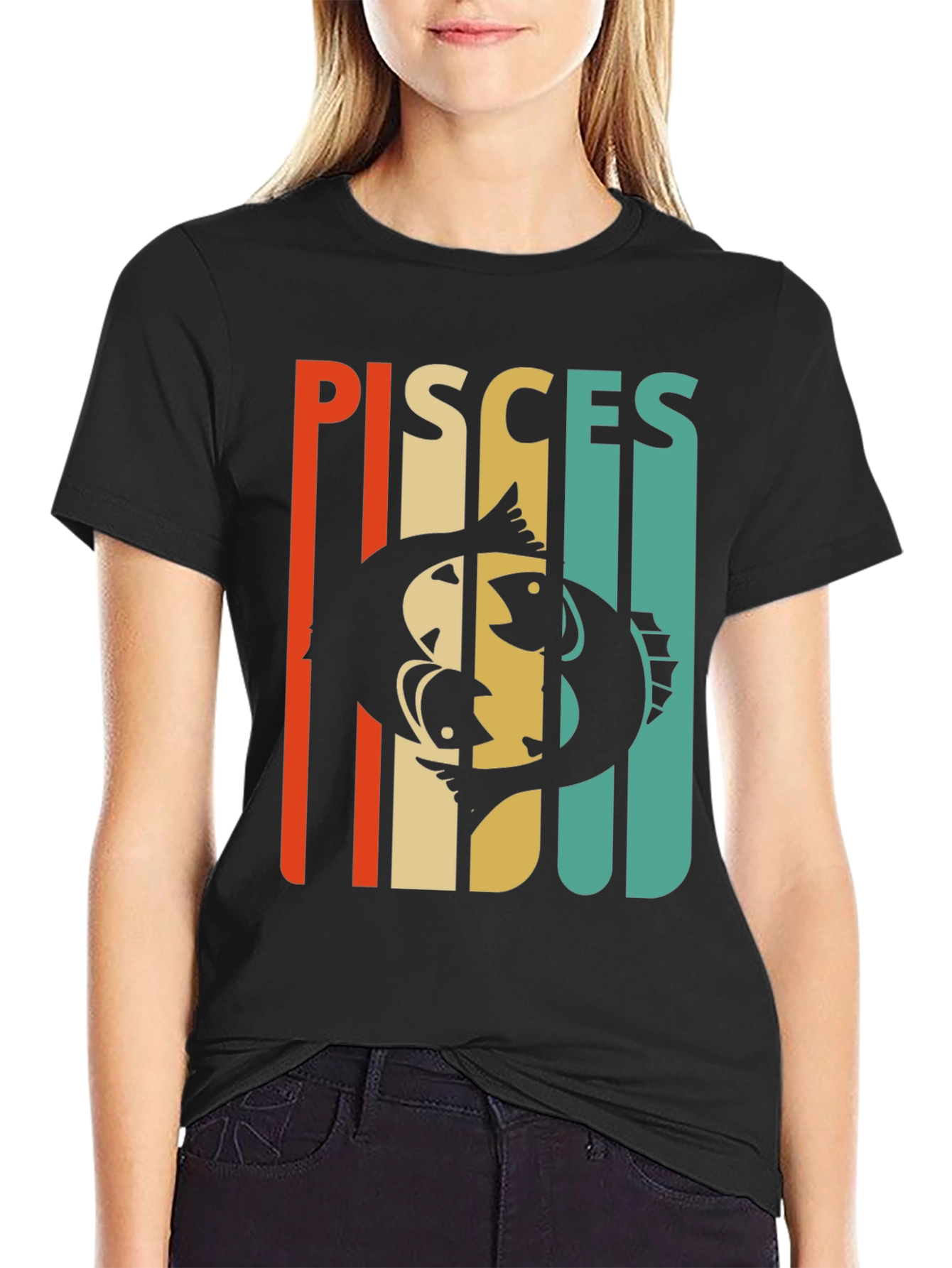 Black Pisces Zodiac Sign Graphic T-Shirt view 2