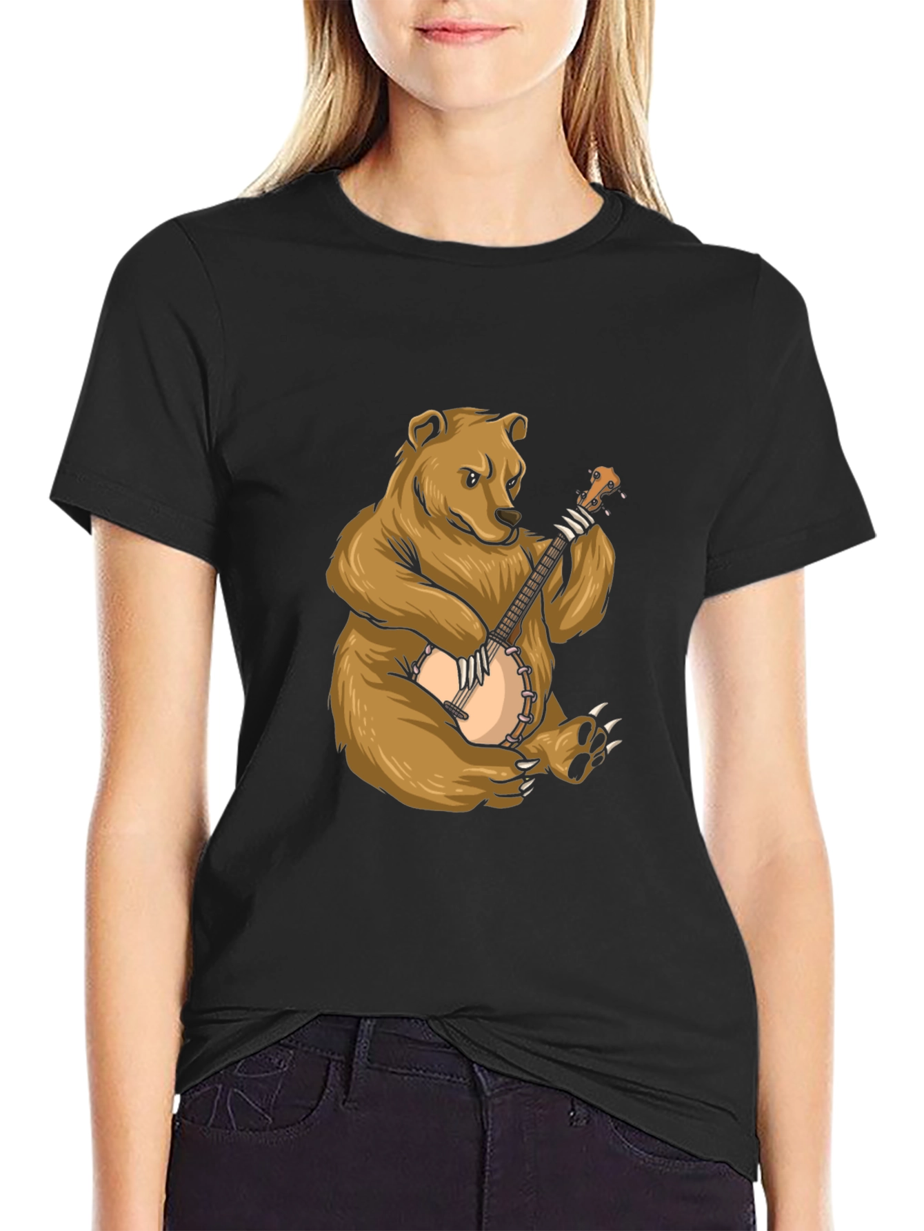 Black Bear Playing Banjo Graphic Tee view 2