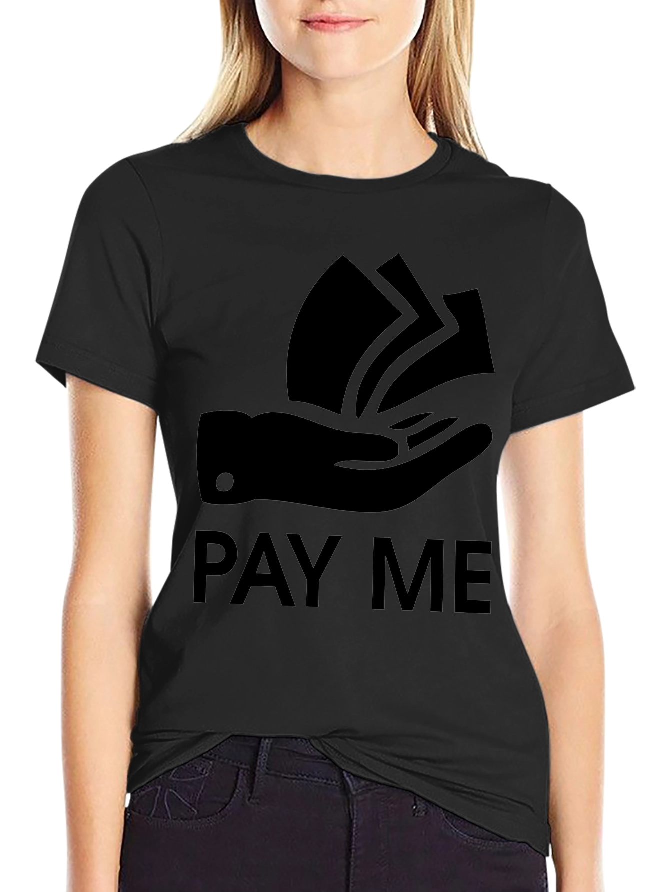 Black Pay Me Graphic Tee - Bold Statement T-Shirt view 2