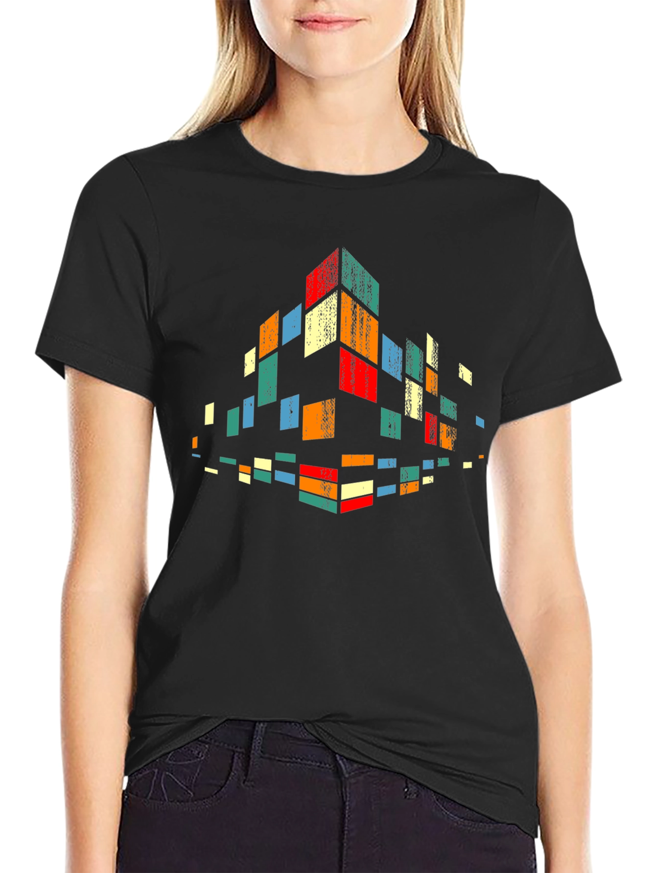 Black Retro Pixel Block Graphic Tee - Black view 2