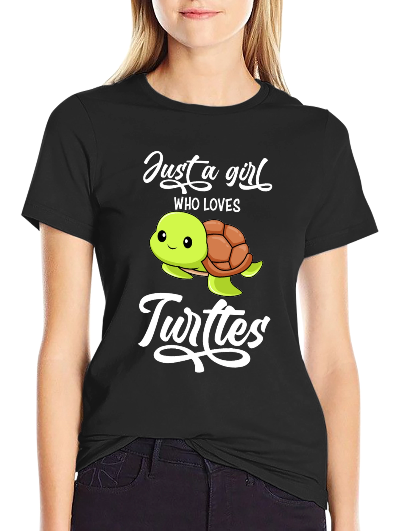 Black Just A Girl Who Loves Turtles Graphic T-Shirt view 2