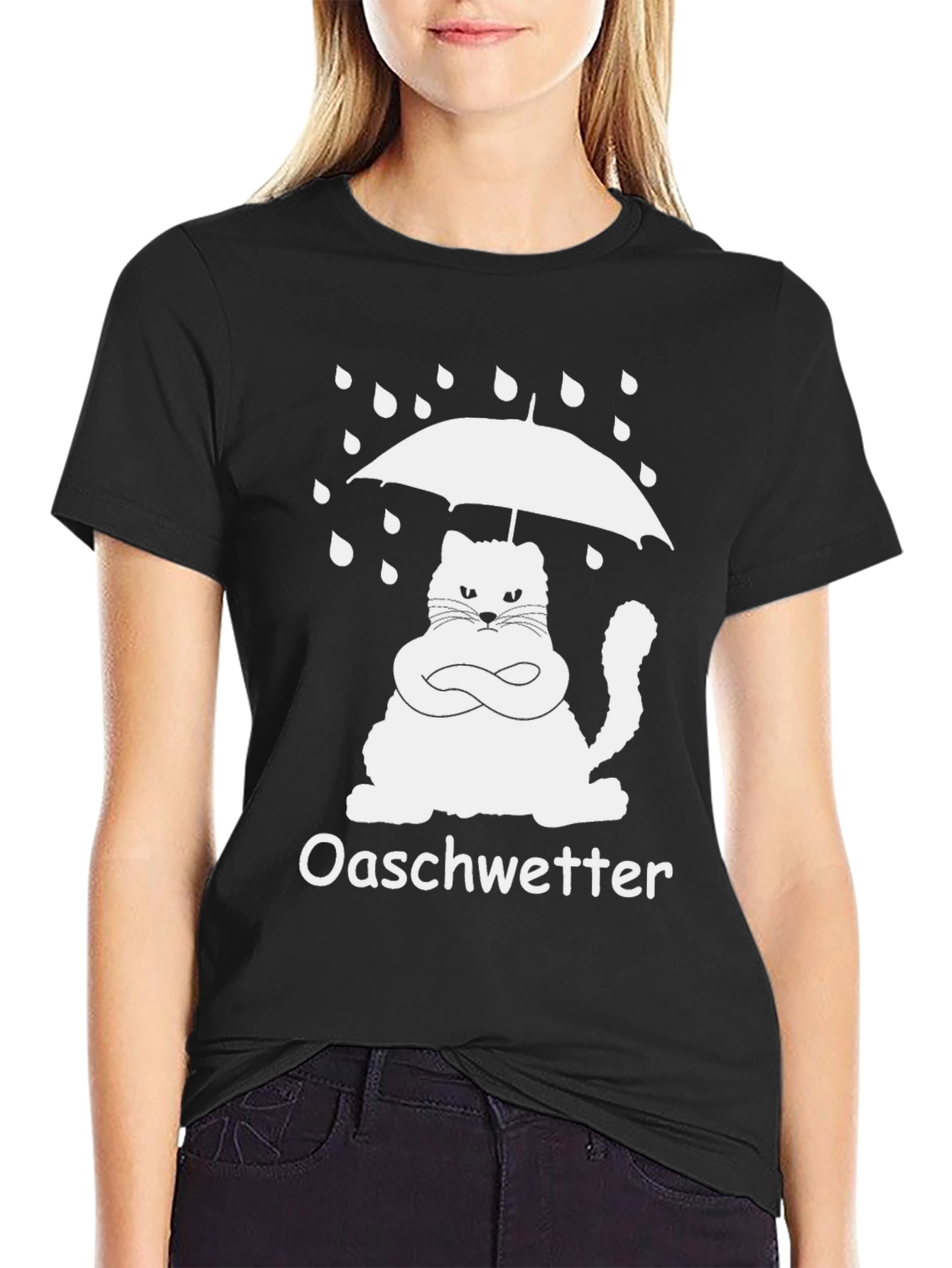 Black Oaschwetter Grumpy Cat Umbrella Black T-Shirt view 2