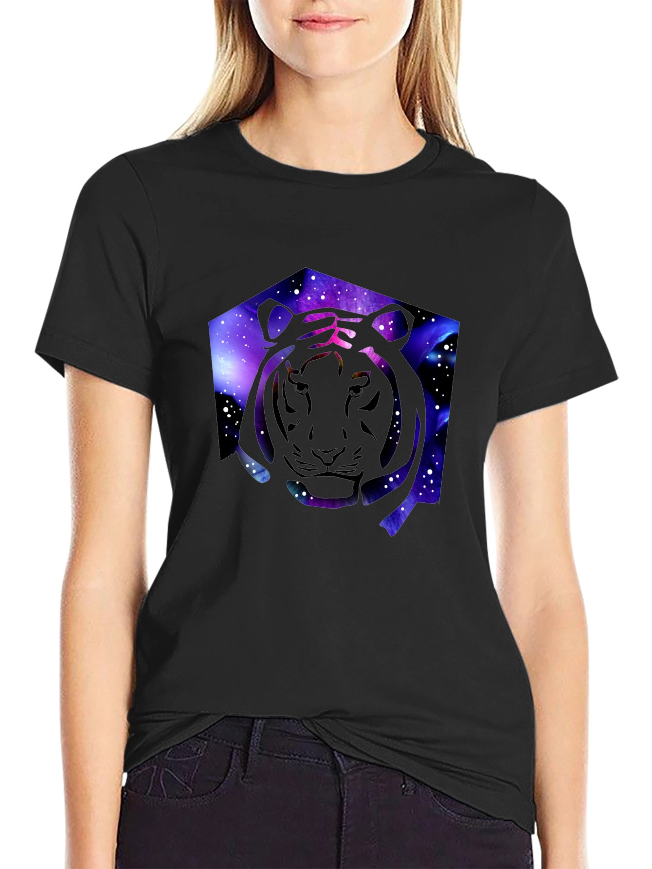 Black Galaxy Tiger Graphic Black T-Shirt view 2