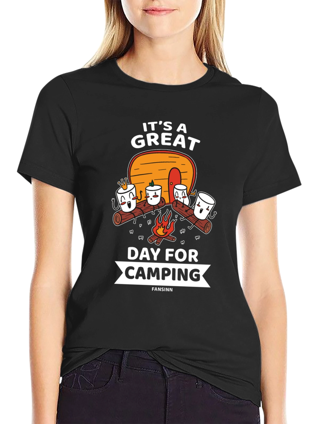 Black It's a Great Day for Camping Graphic T-Shirt view 2