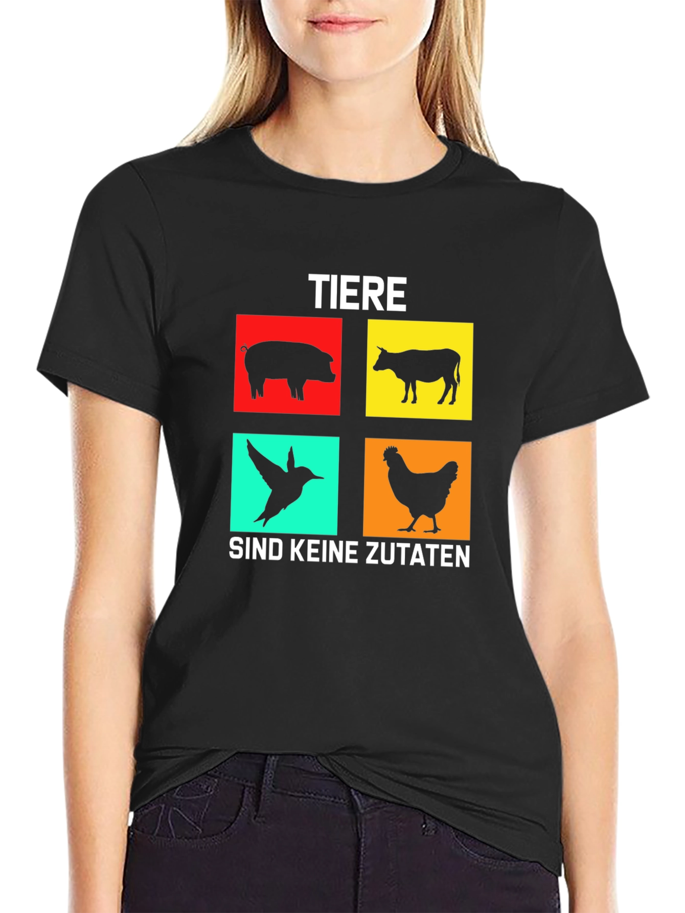 Black Vegan T-Shirt: Tiere Sind Keine Zutaten view 2