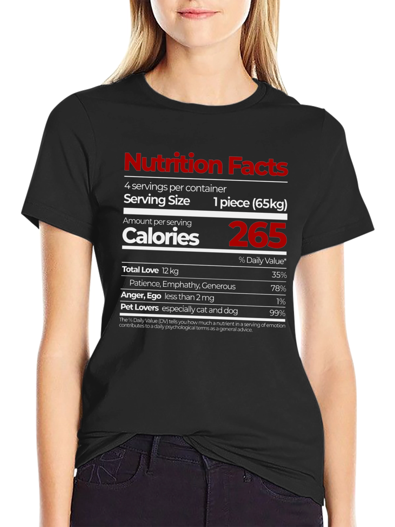 Black Nutrition Facts T-Shirt - Love, Patience, Pet Lovers view 2