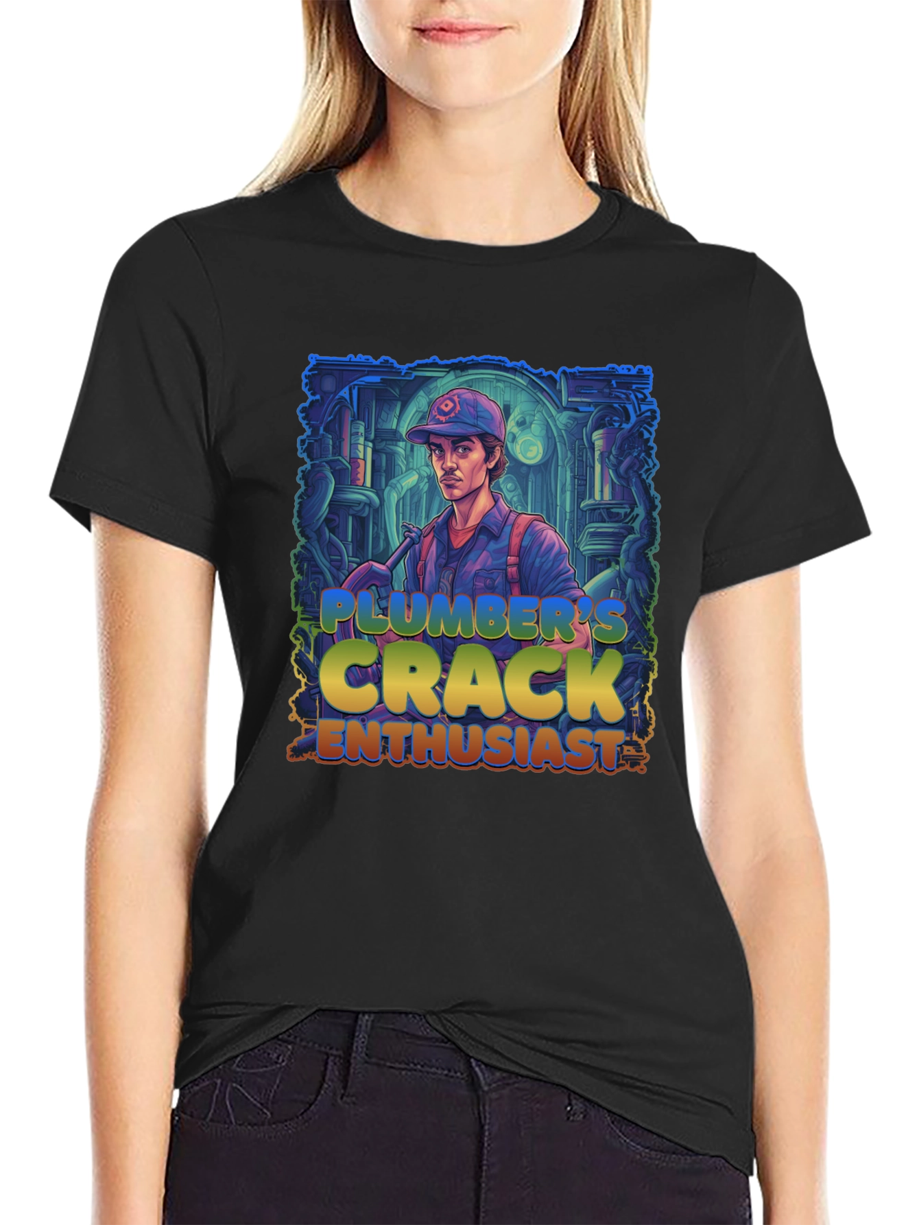 Black Plumber's Crack Enthusiast Graphic Tee view 2