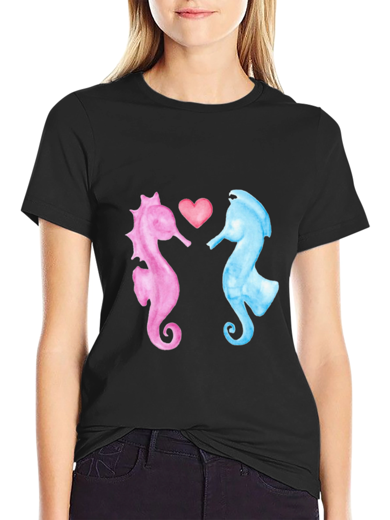 Black Sea Horse Love T-Shirt view 2