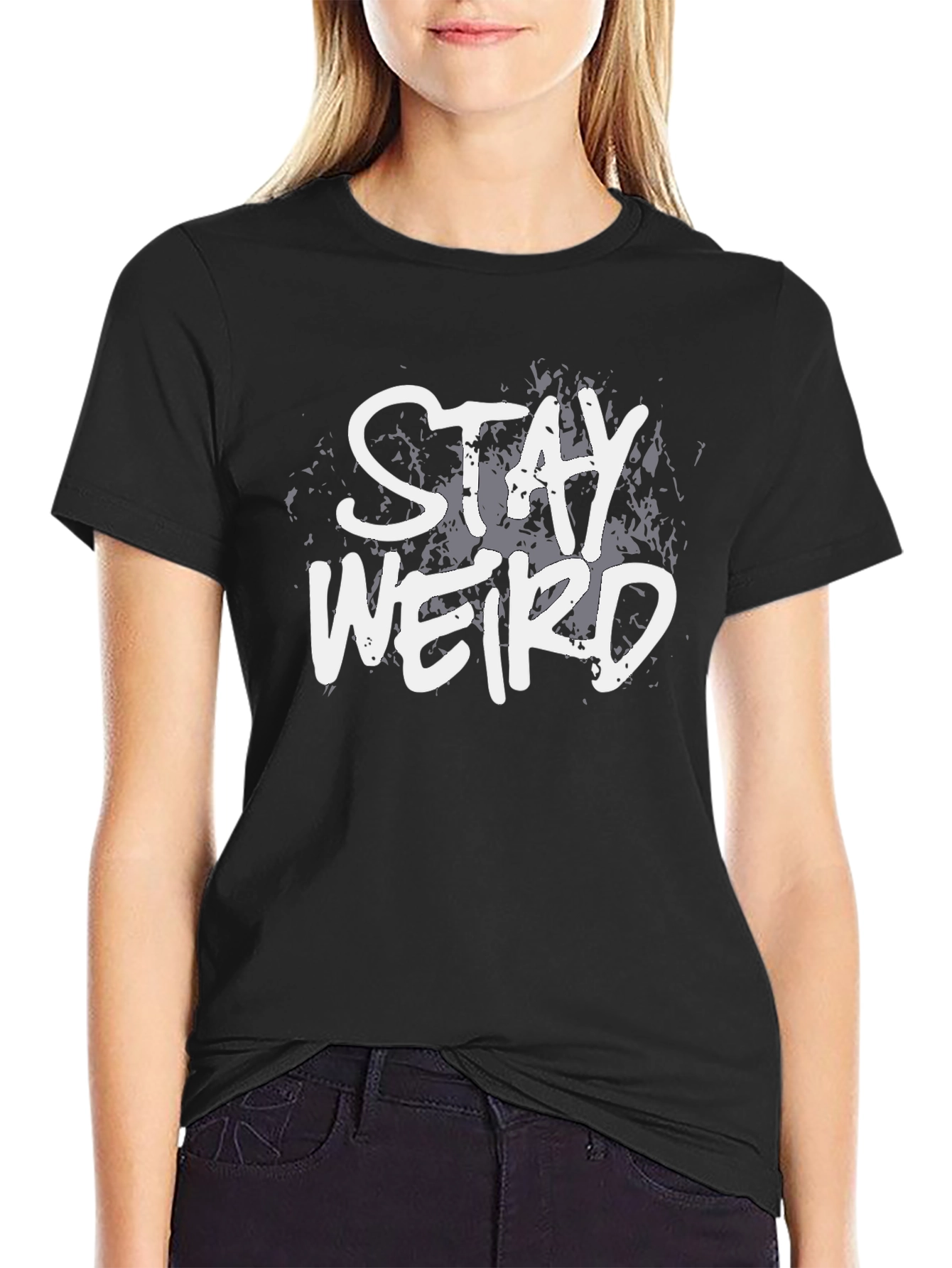 Black Stay Weird Graphic Tee - Black Cotton T-Shirt view 2