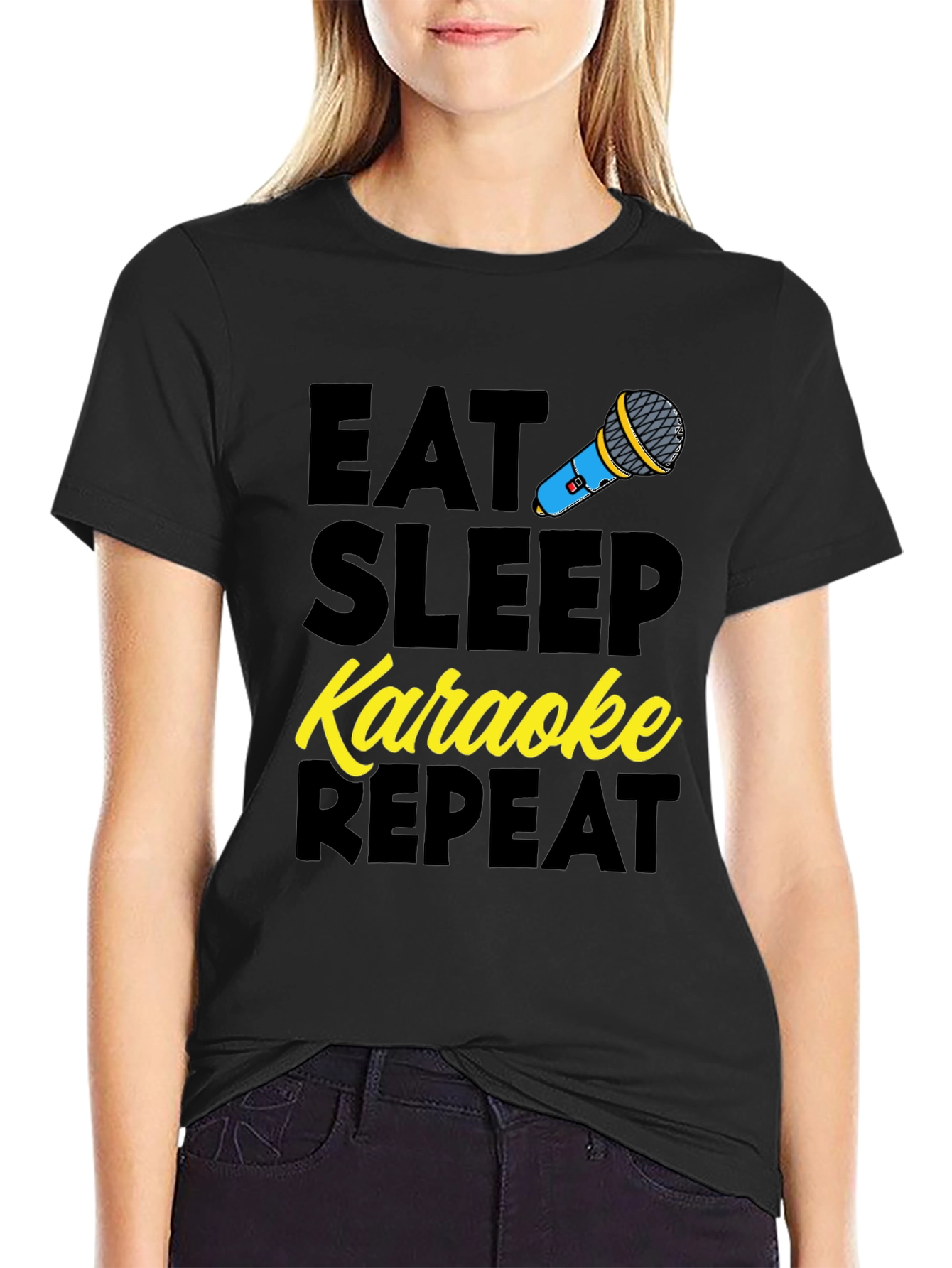 Black Eat Sleep Karaoke Repeat Graphic Tee view 2