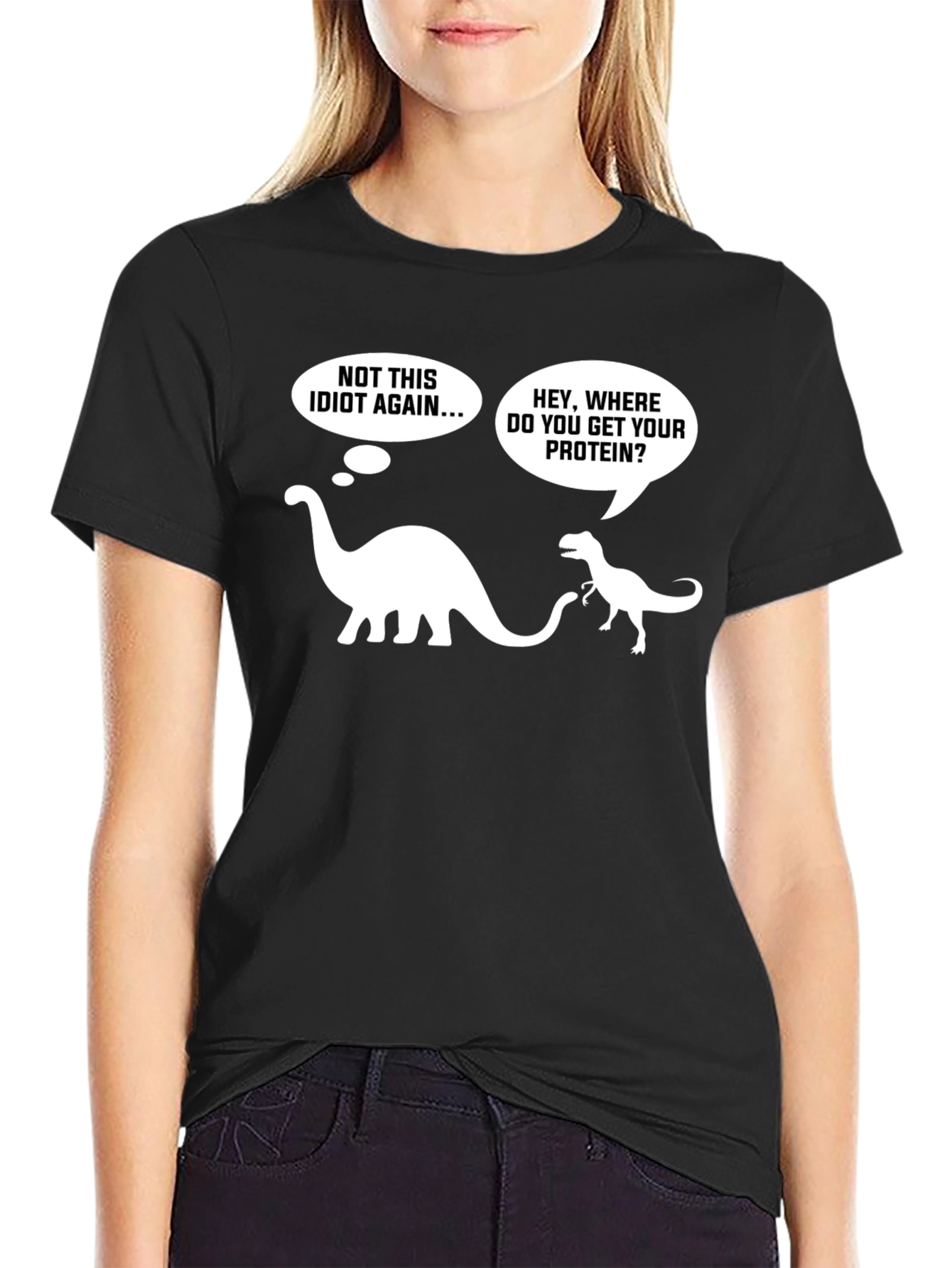 Black Dinosaur Protein T-Shirt - Funny Vegan Tee view 2