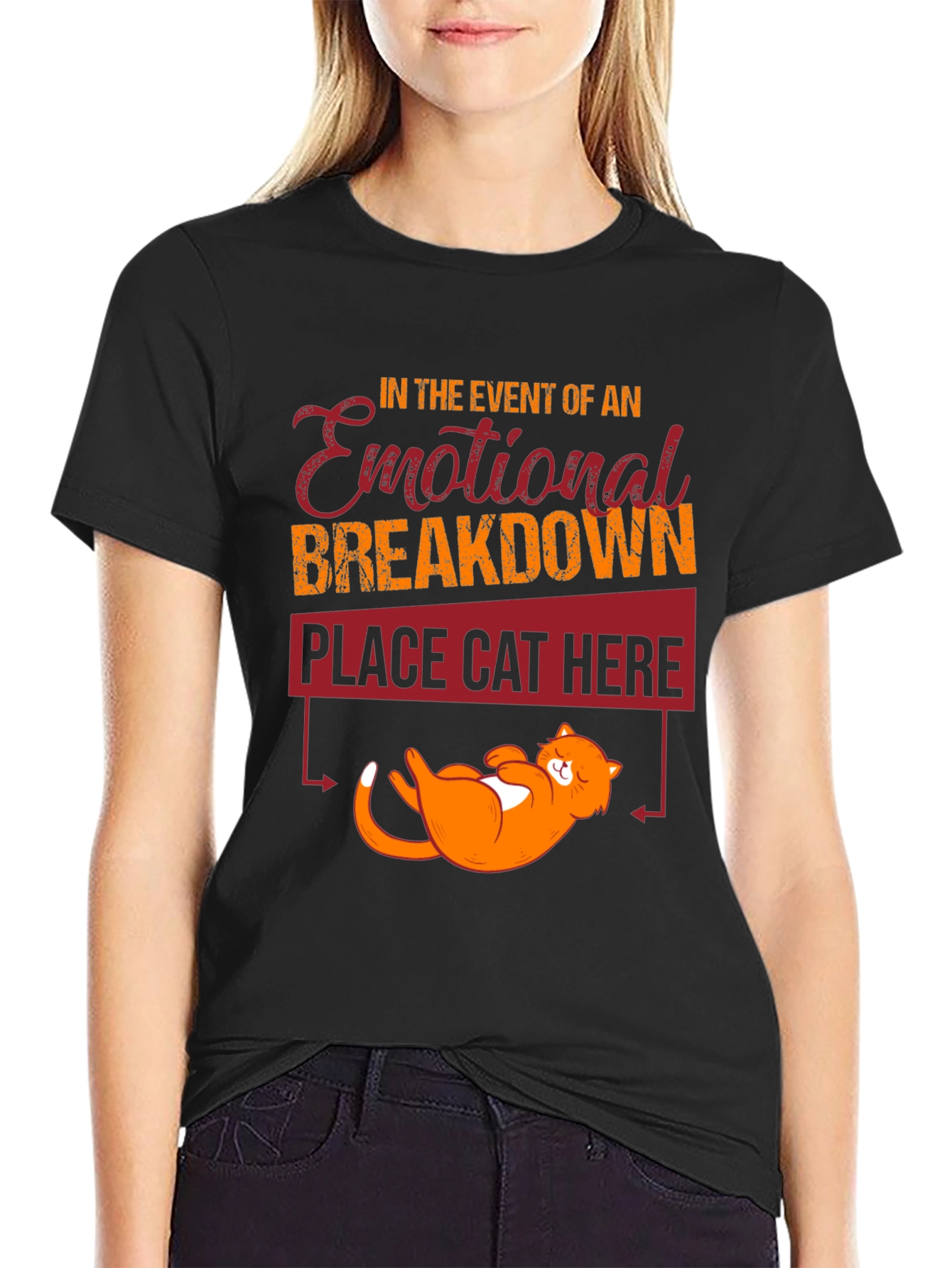 Black Emotional Breakdown Cat T-Shirt Funny view 2