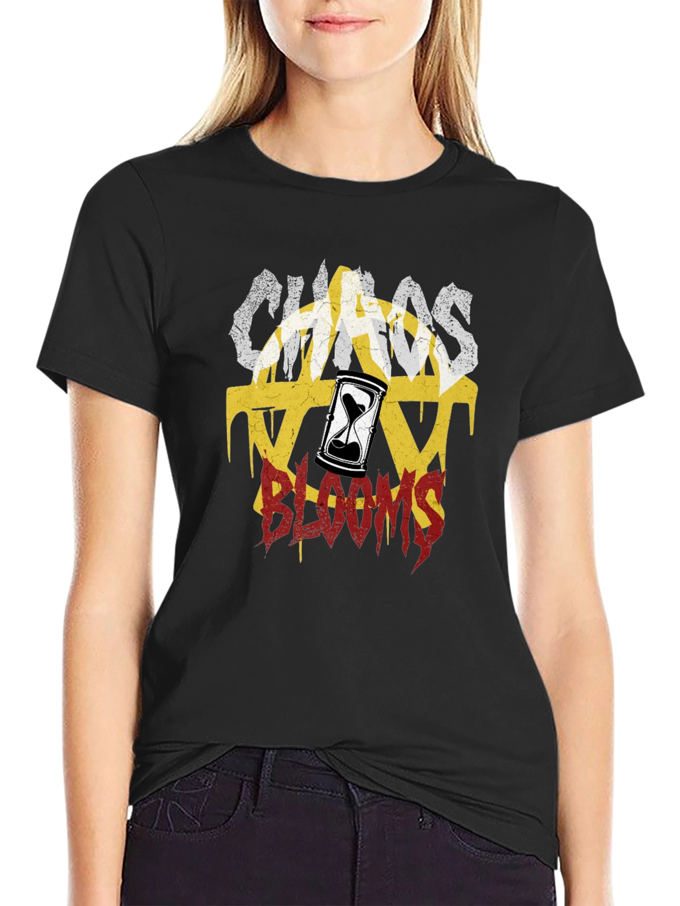 Chaos Blooms Graphic Print Black T-Shirt - 2